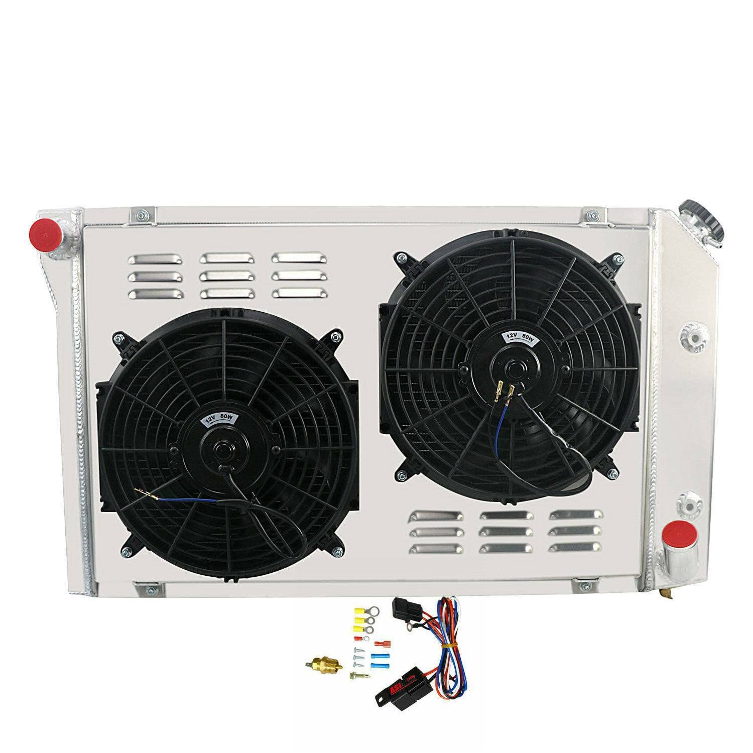 1977-1982 Chevy Corvette C3 5.0L/5.7L V8 350/305 Aluminum Radiator Kit - 4 Row Cooling System with Shroud, Fans & Wiring Harness | Perfect for Engine Upgrades & Summer Driving