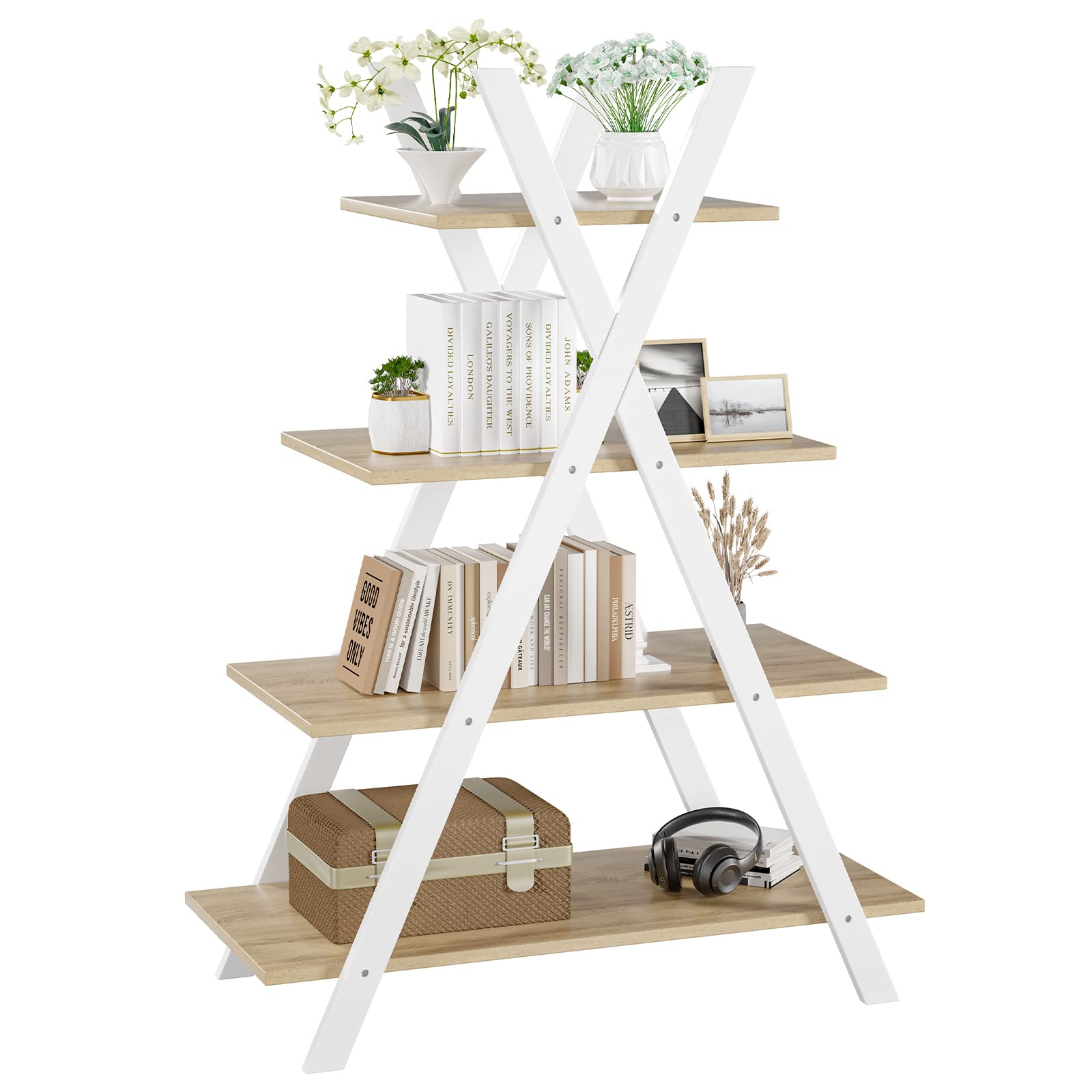 Giantex 4-Tier A-Frame Wooden Ladder Bookshelf - 42.5