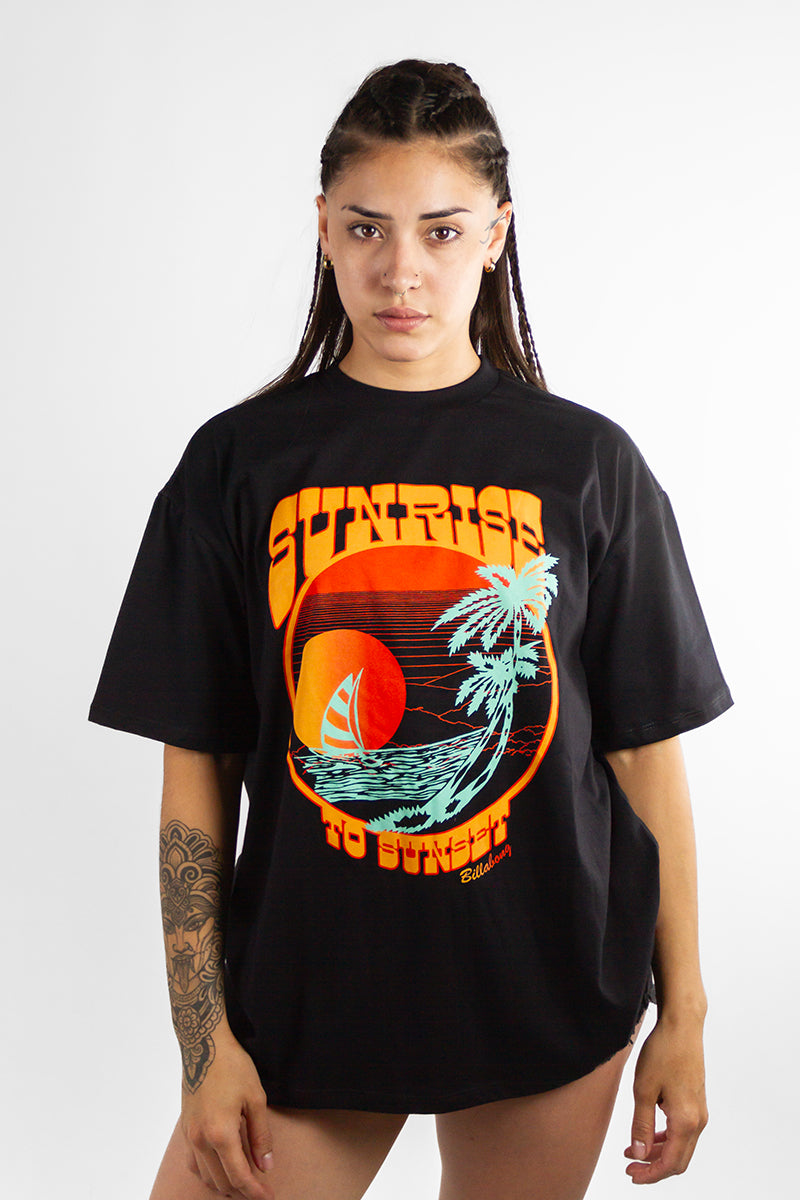Billabong Sunrise To Sunset Oversized T-Shirt for Men & Women - Black Cotton Casual Tee for Beach, Surfing & Everyday Wear