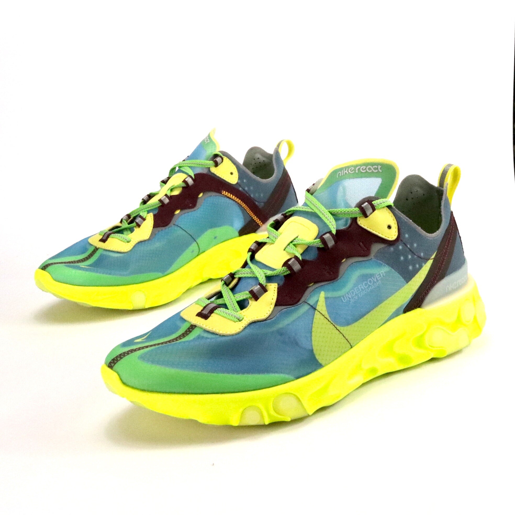 Nike React Element 87 x Undercover Running Shoes - Lakeside Blue & Electric Yellow | Lightweight Cushioned Sneakers for Men & Women | Perfect for Jogging, Gym Workouts & Streetwear Fashion