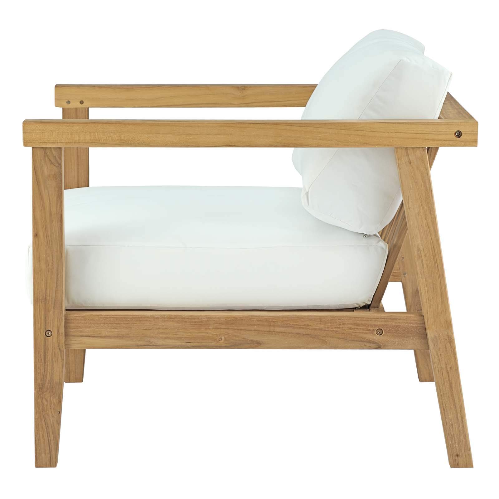 Modern Outdoor Patio Furniture Set - Wooden Lounge Chair, Sofa & Coffee Table in White Natural Finish for Balcony, Garden, Poolside & Backyard Relaxation