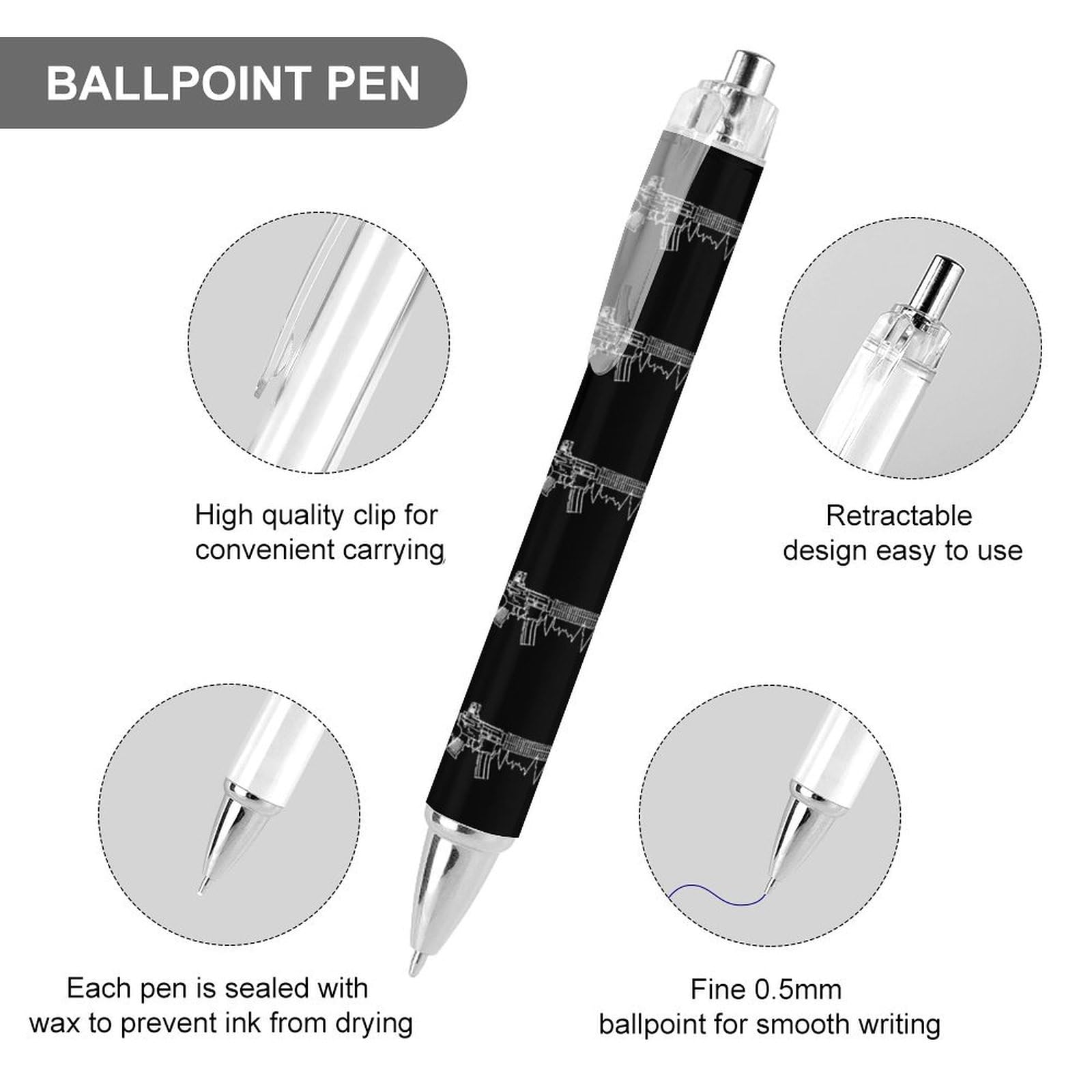 AR15 Tactical Retractable Ballpoint Pen - Blue Ink, Portable & Durable for Home, Office, and Outdoor Use - 2 Pack