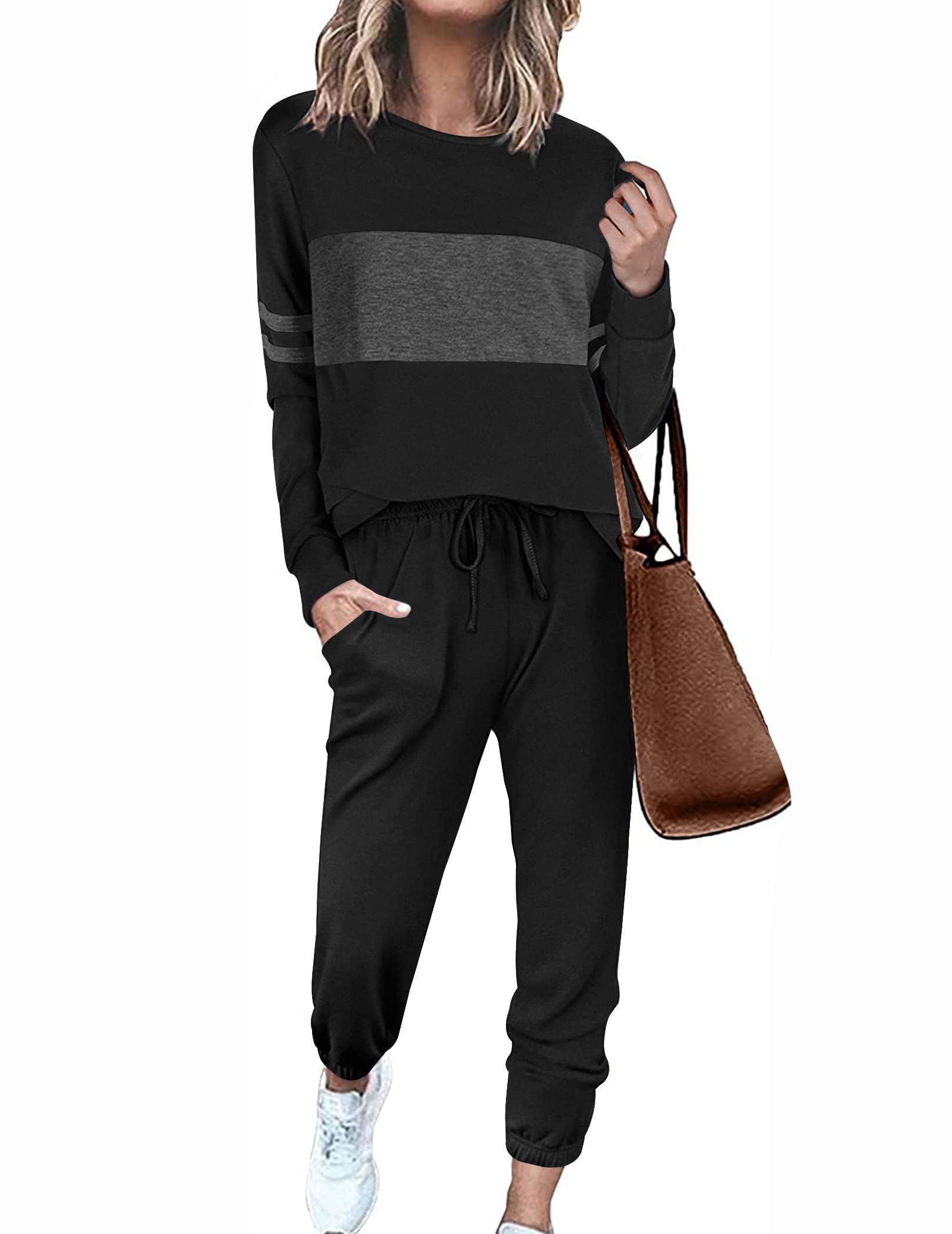 Ekouaer Women's 2-Piece Sweatsuit Set - Soft Lounge Wear, Colorblock Casual Outfit with Pockets | Perfect for Home, Yoga, Travel & Relaxation