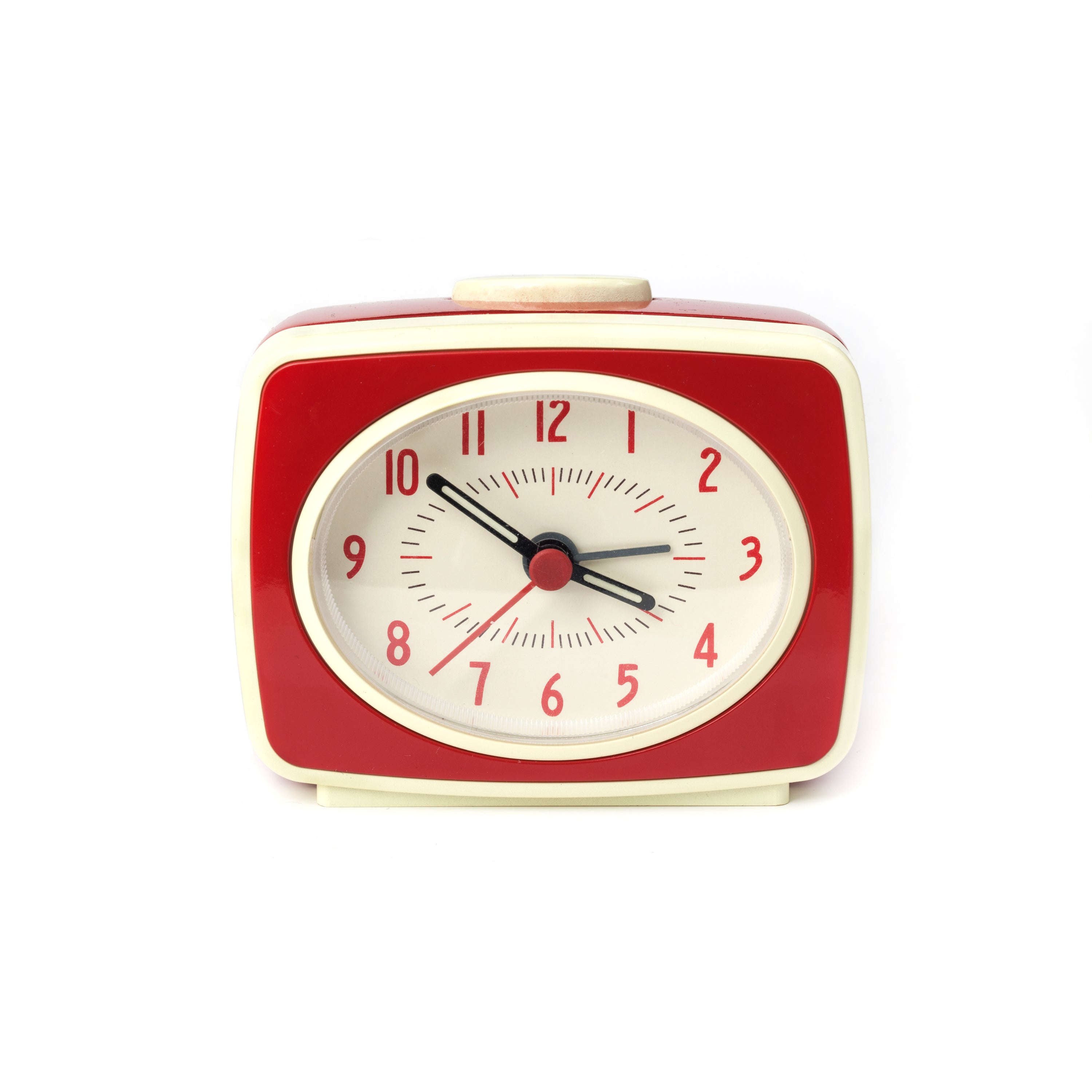 Vintage Red Alarm Clock - Loud Ringing, Battery Operated, Easy to Read Numbers - Perfect for Bedroom, Office, and Travel