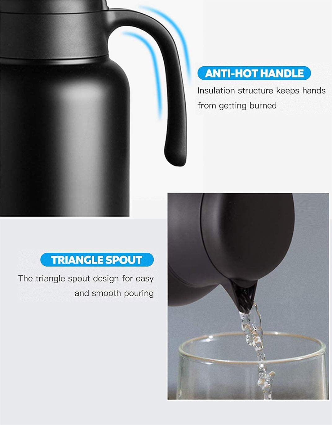 Luvan 68oz Stainless Steel Coffee Carafe - Double Walled Vacuum Insulated Thermal Carafe with Push Button Lid - Keeps Coffee Hot 12+ Hours & Cold 24+ Hours - BPA Free - Perfect for Coffee, Tea, Beverages - Ideal for Home, Office, Camping & Outdoor Use (Black)