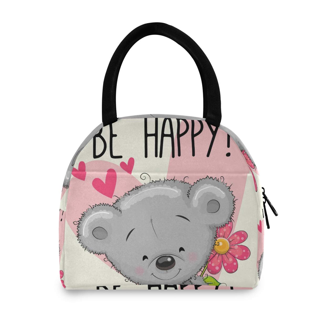 Happy Hearts Teddy Bear Insulated Lunch Bag for Women - Cute & Durable Tote Lunch Box for Work, School, Picnics & Outdoor Activities