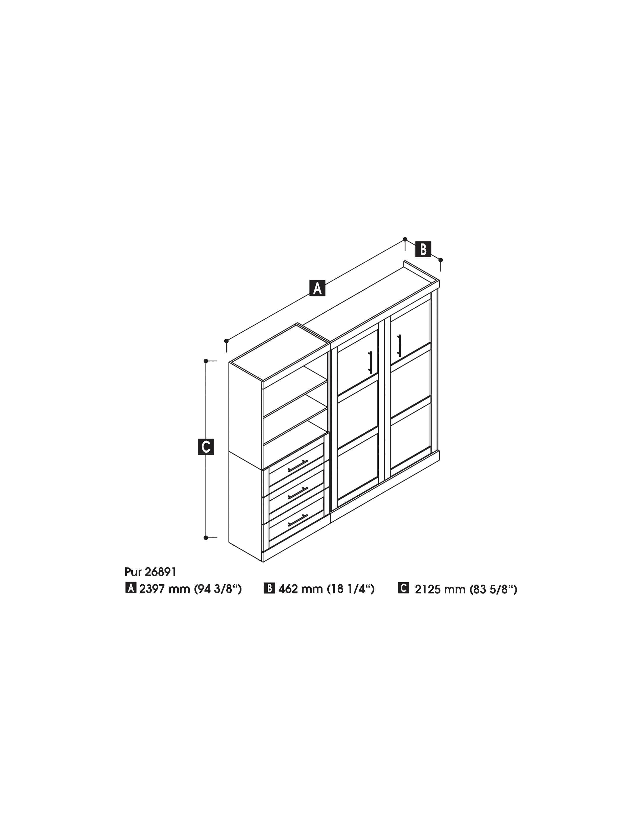 Pur Full Murphy Wall Bed with Storage Drawers - Space-Saving White Wall Bed for Small Apartments & Guest Rooms (95W)
