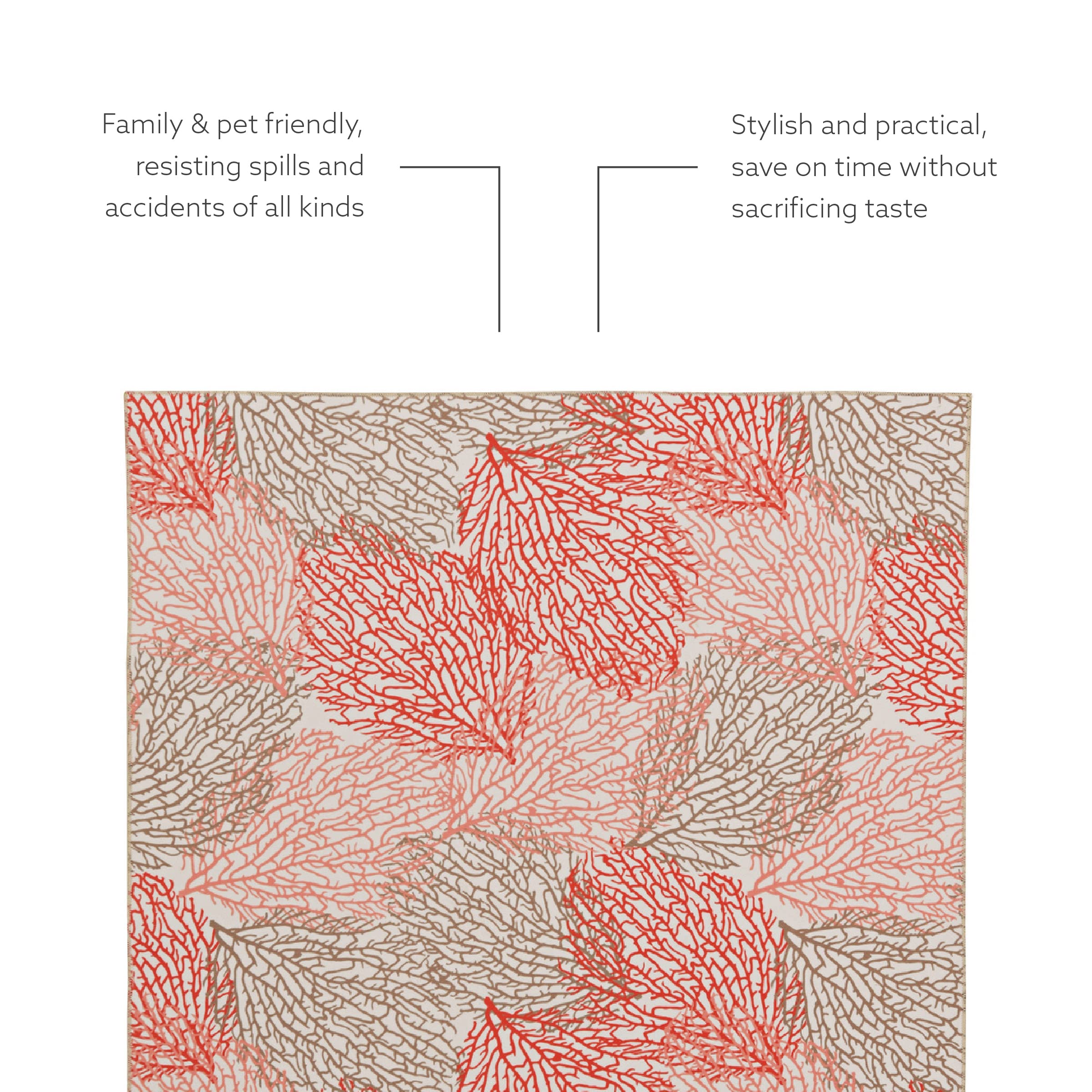 Linon The Anywhere Washable Rug - Varley Ivory/Coral 5' X 7' Area Rug - Machine Washable, Stain Resistant - Perfect for Living Room, Bedroom, or Dorm Decor