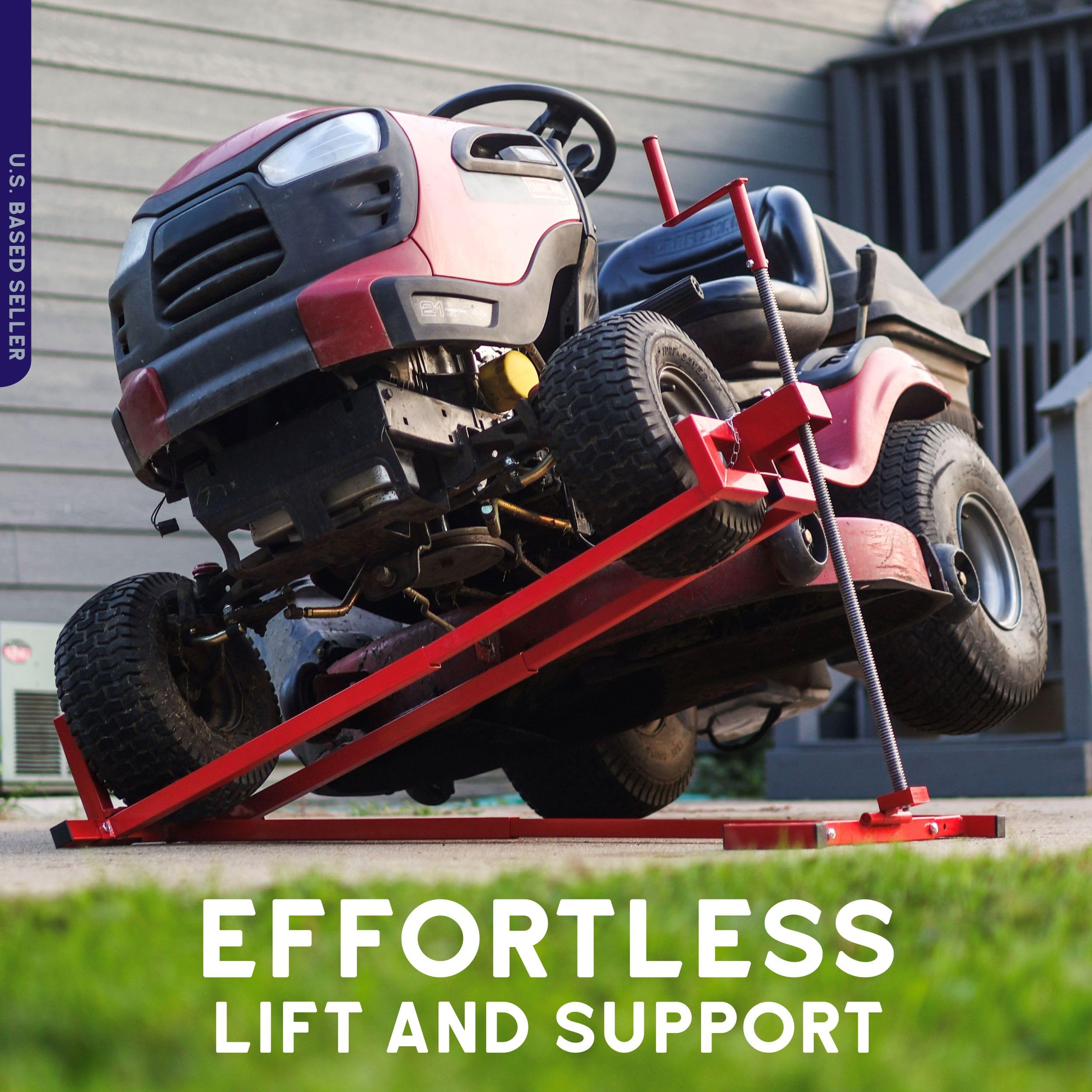 BISupply Heavy Duty Lawn Mower Lifting Platform - 882 lb Capacity Adjustable Deck for Riding Mowers & Garden Tractors | Manual Handle Jack Lift with Power Tool Extension | Perfect for DIY Repairs & Maintenance