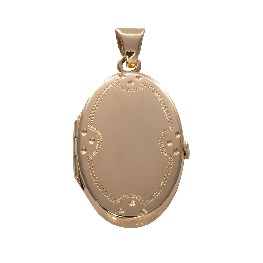 14K Gold Engraved Border Small Oval Locket Pendant - Elegant Personalized Photo Necklace for Women - Perfect for Anniversaries, Valentine's Day & Keepsake Gifts