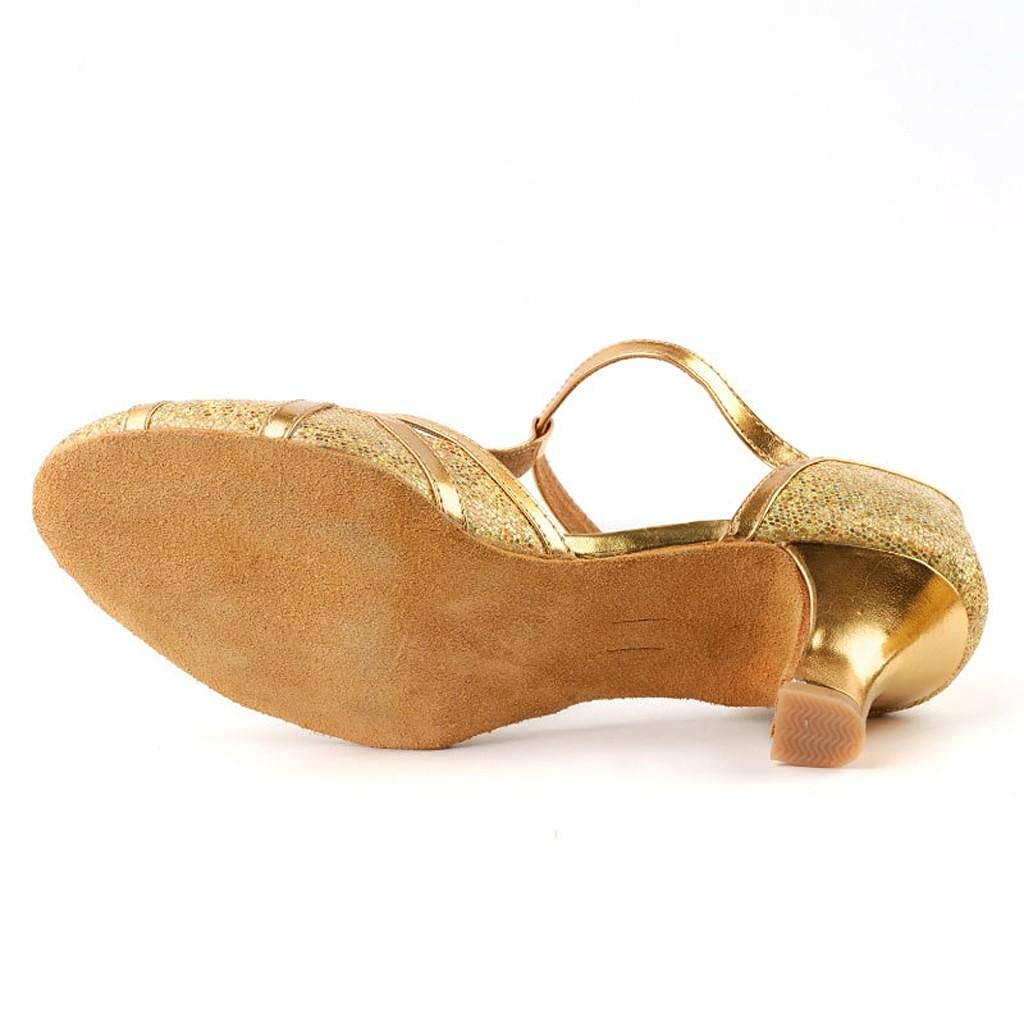 Hbeylia Vintage Women's Glitter Sequin Round Toe Sandals - Chunky Mid Heel Cross Ankle Strap Ballet Flats for Wedding, Party, Ballroom, Latin Salsa Dance, Prom, Evening Events & Special Occasions