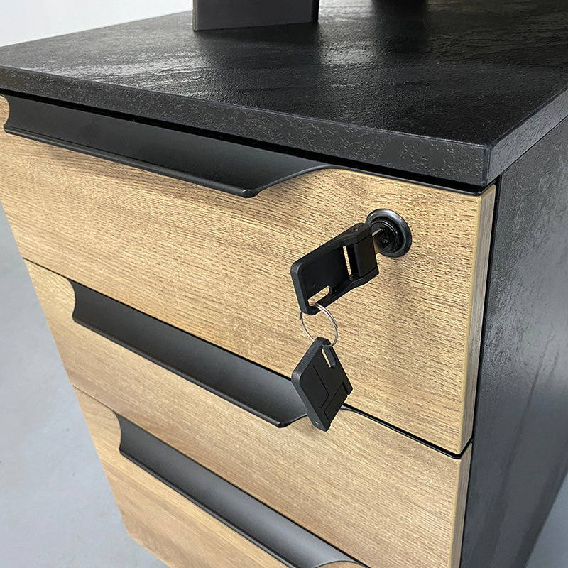 ARTO 4-Person Back-to-Back Workstation with 4 Cabinets - 2.4M Warm Oak & Black Office Desk for Collaborative Workspaces | Perfect for Shared Offices, Coworking Spaces & Team Environments
