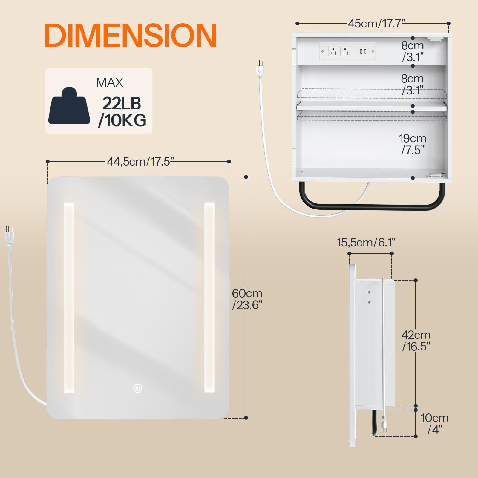 HOOBRO White Wall-Mounted LED Lighted Medicine Cabinet with Mirror - Adjustable Shelf, Storage Space, 2 Power Outlets & USB Charging Station - Perfect for Bathroom, Bedroom or Vanity Organization