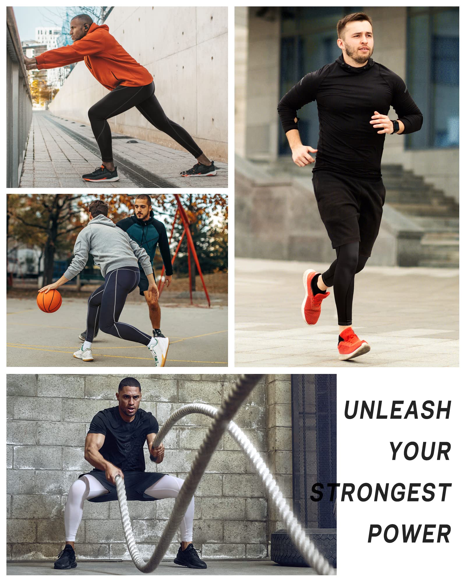 Roadbox Men's Compression Pants - Cooling Dry Workout Leggings for Running, Gym & Sports Baselayer