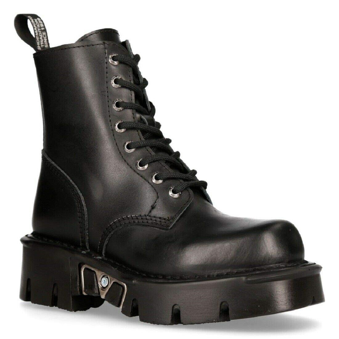 New Rock Mili-084N-S3 Black Gothic Military Boots - Unisex 8-Eyelet Biker Shoes for Men & Women | Perfect for Motorcycle Riding, Goth Fashion & Punk Style Outfits