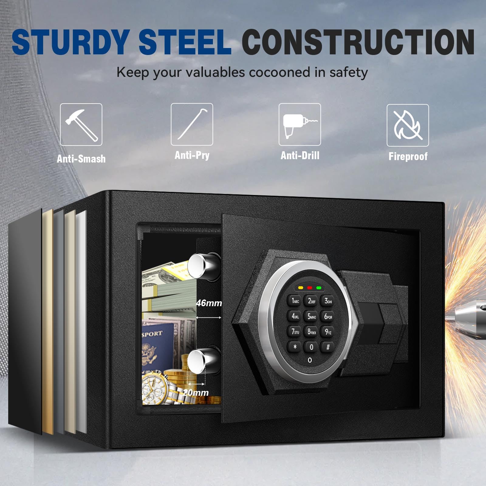 1.0 Cu Ft Digital Safe Box - Electronic Keypad Security Safe for Home with Removable Shelf | Fireproof & Theft Proof Steel Safe for Money, Jewelry, Guns & Important Documents | Perfect for Bedroom, Office & Closet Storage