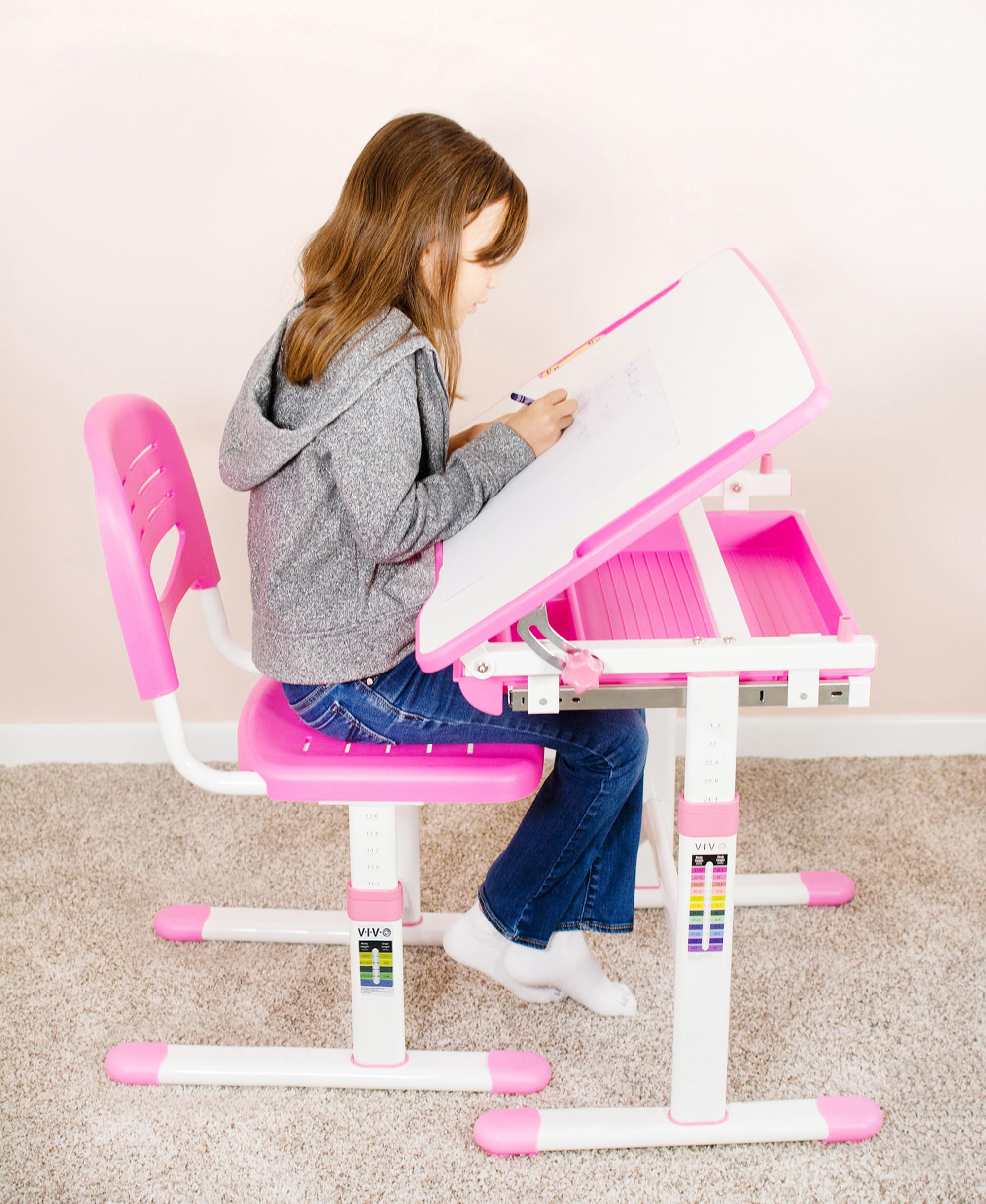VIVO Height Adjustable Kids Desk Chair - Ergonomic Children's Study Chair with Back Support, Pink (DESK-V201P-CH) - Perfect for Homeschooling, Online Learning & Playroom Activities