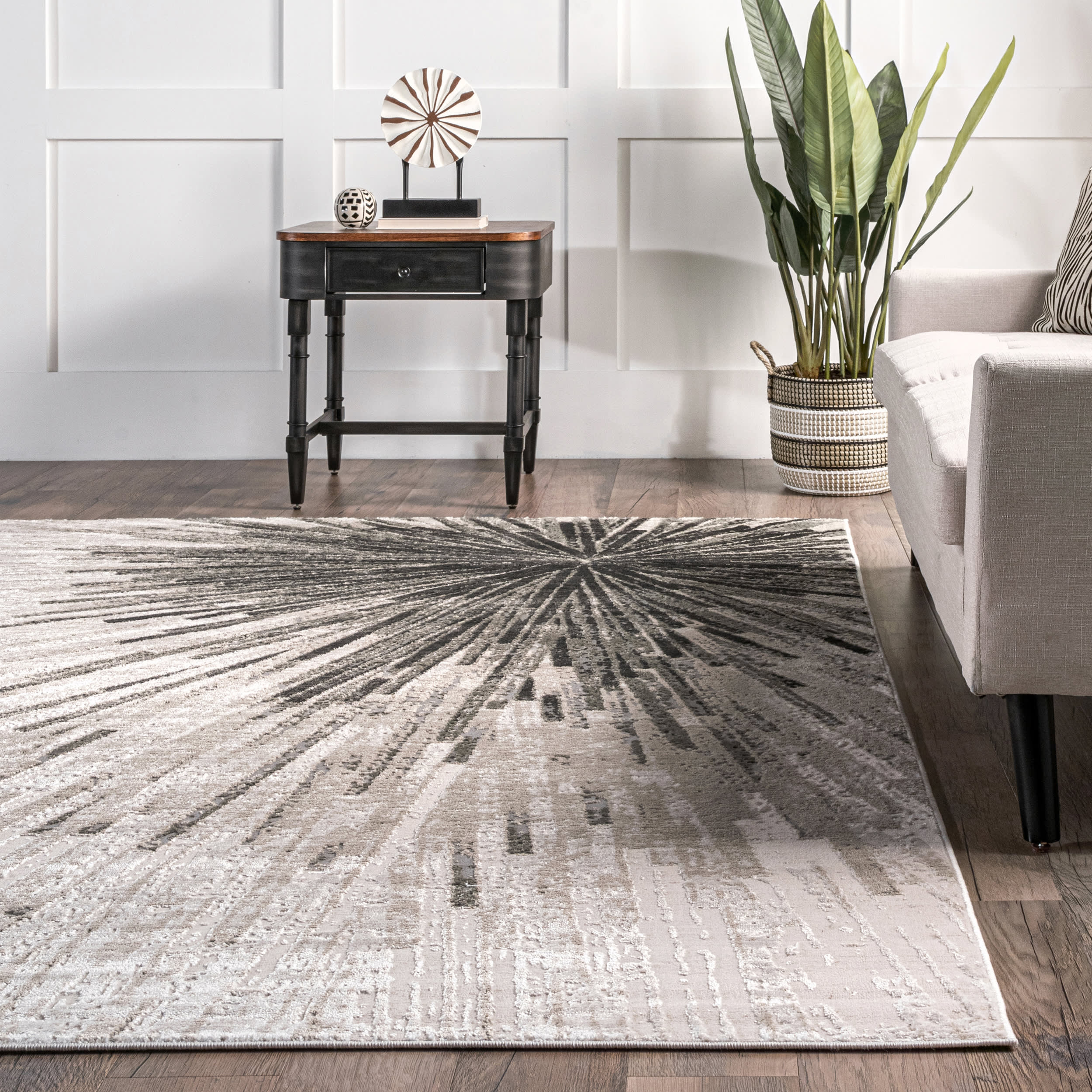 Alessia Splash Abstract Rug - Soft Beige Modern Area Rug for Living Room, Bedroom & Home Decor