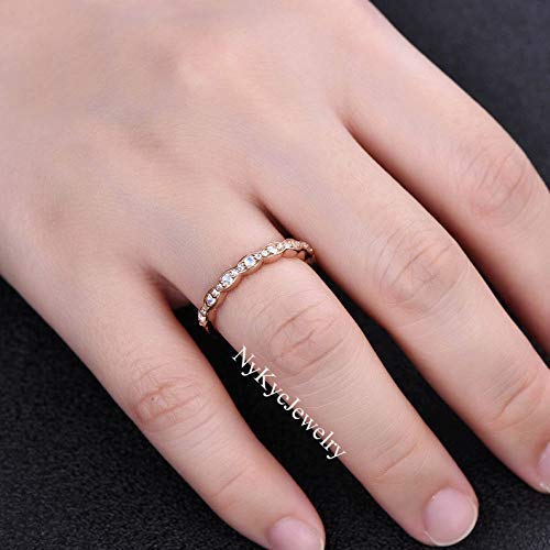 Natural Rainbow Moonstone Ring - Handmade Sterling Silver & Rose Gold Half Eternity Wedding Band | Anniversary Gift for Her | Perfect for Bridal Jewelry, Boho Fashion & Special Occasions