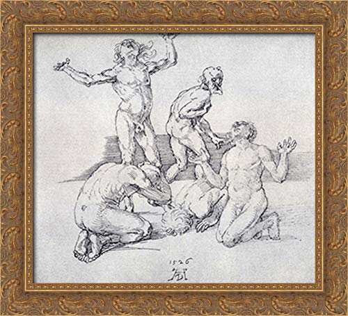 Albrecht Durer Five Male Nudes 22x20 Gold Ornate Wood Framed Canvas Art Print - Renaissance Wall Decor for Living Room, Bedroom & Office