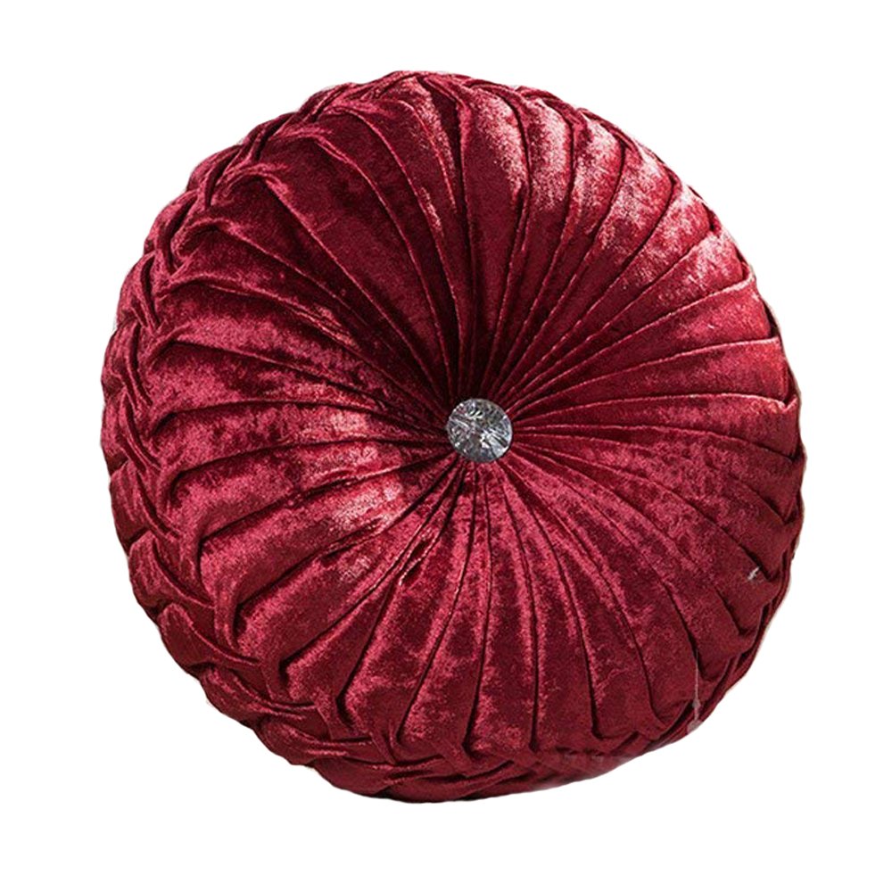 Zituop 13.8-inch Round Velvet Throw Pillows - Pleated Decorative Cushion for Couch, Bed, Sofa & Bedroom - Pumpkin Shape Home Decor in Wine Red - Perfect for Living Room Accent, Cozy Reading Nook & Seasonal Decor