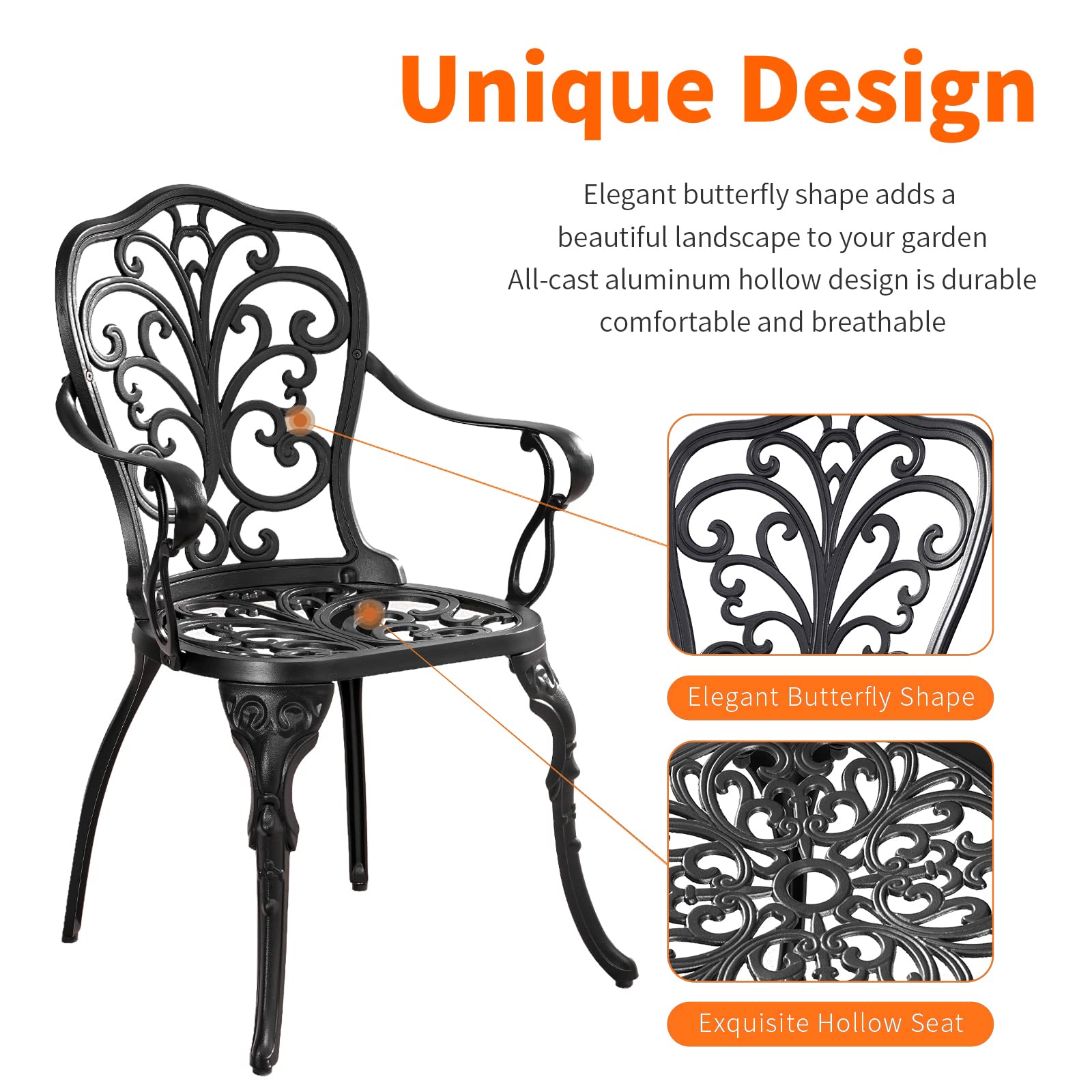3-Piece Outdoor Bistro Set with 2 Chairs & Umbrella Hole - All-Weather Patio Furniture for Garden, Balcony or Backyard - Black