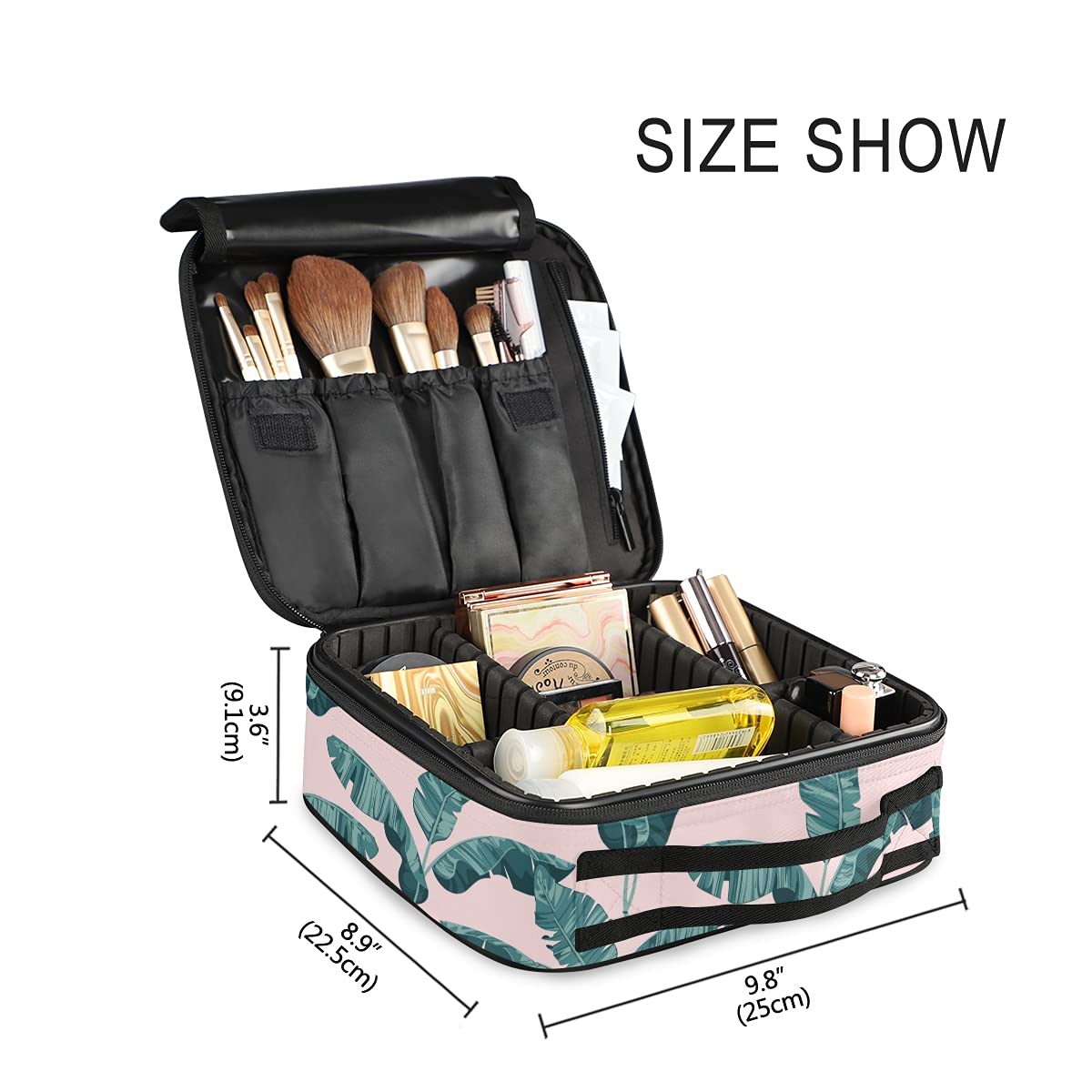 Exotic Palm Banana Leaves Travel Makeup Case - Large Cosmetic Bag Organizer for Women | Perfect for Vacation, Beach Trips & Daily Makeup Storage