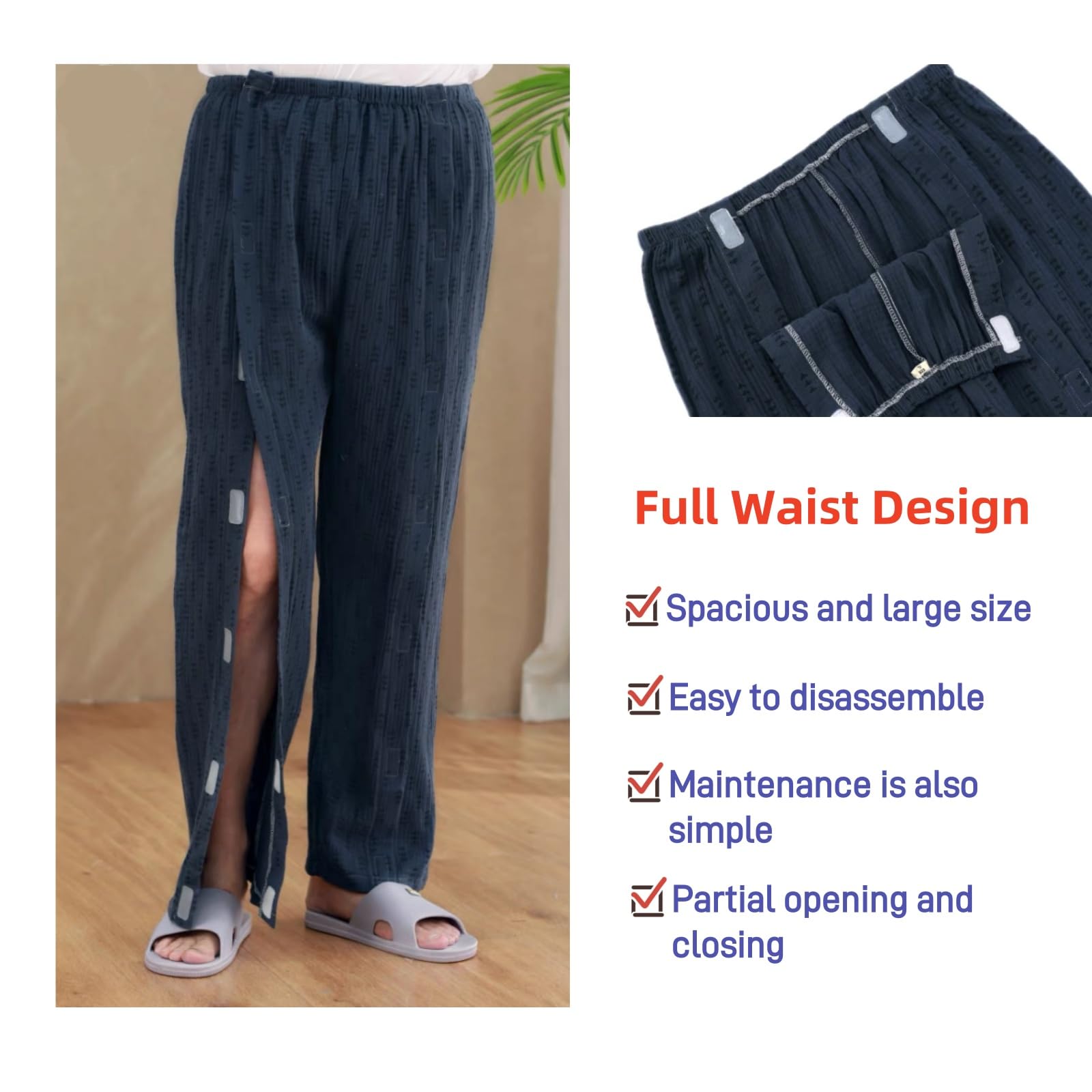 Tear Away Patient Clothes for Bedridden & Post-Surgery - Adaptive Disability Clothing for Elderly & Paralyzed Patients (Royal Blue) - Easy Dressing Solution for Hospital, Home Care & Recovery