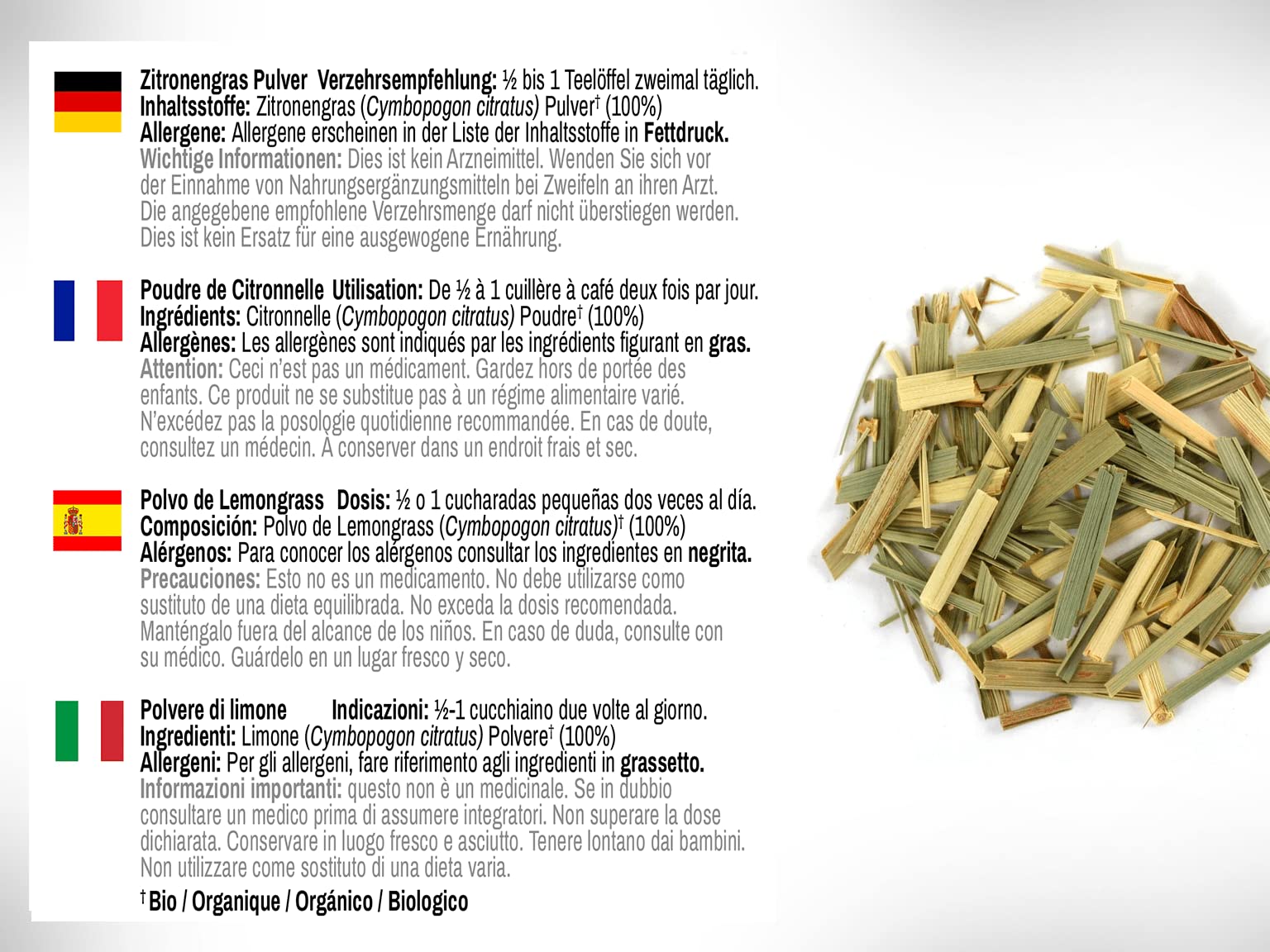 Organic Lemongrass Powder (Cymbopogon Citratus) - 100g (3.5oz) | Pure, Raw, Dried & Vegan | Premium Grade Culinary Herb | No Additives | Perfect for Tea, Cooking, Aromatherapy & Natural Remedies