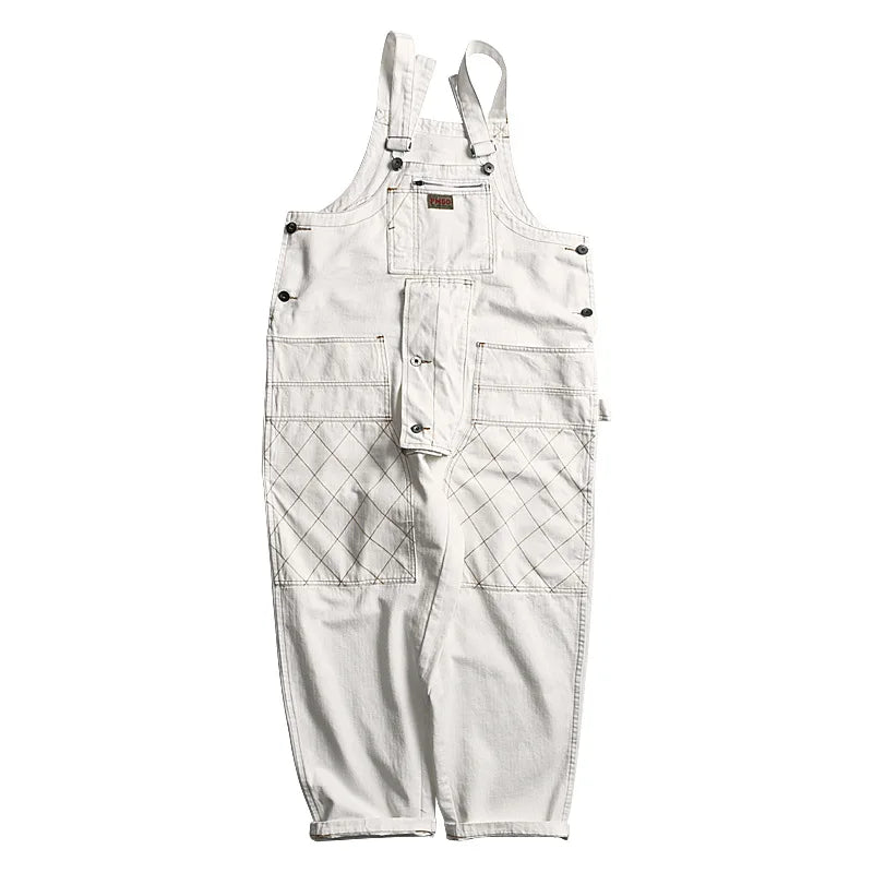 Men's Multi-Pocket Workwear Jumpsuit - Loose Fit Sleeveless Overalls in Green & Beige | Durable One-Piece Trousers for Construction, Gardening & Outdoor Work | Style 9Y7822