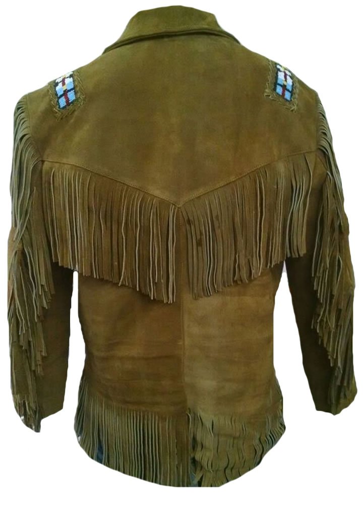 Classyak Men's Western Cowboy Fringed Beaded Brown Suede Shirt - Vintage Style Rodeo Shirt for Country Music Festivals & Western Themed Parties