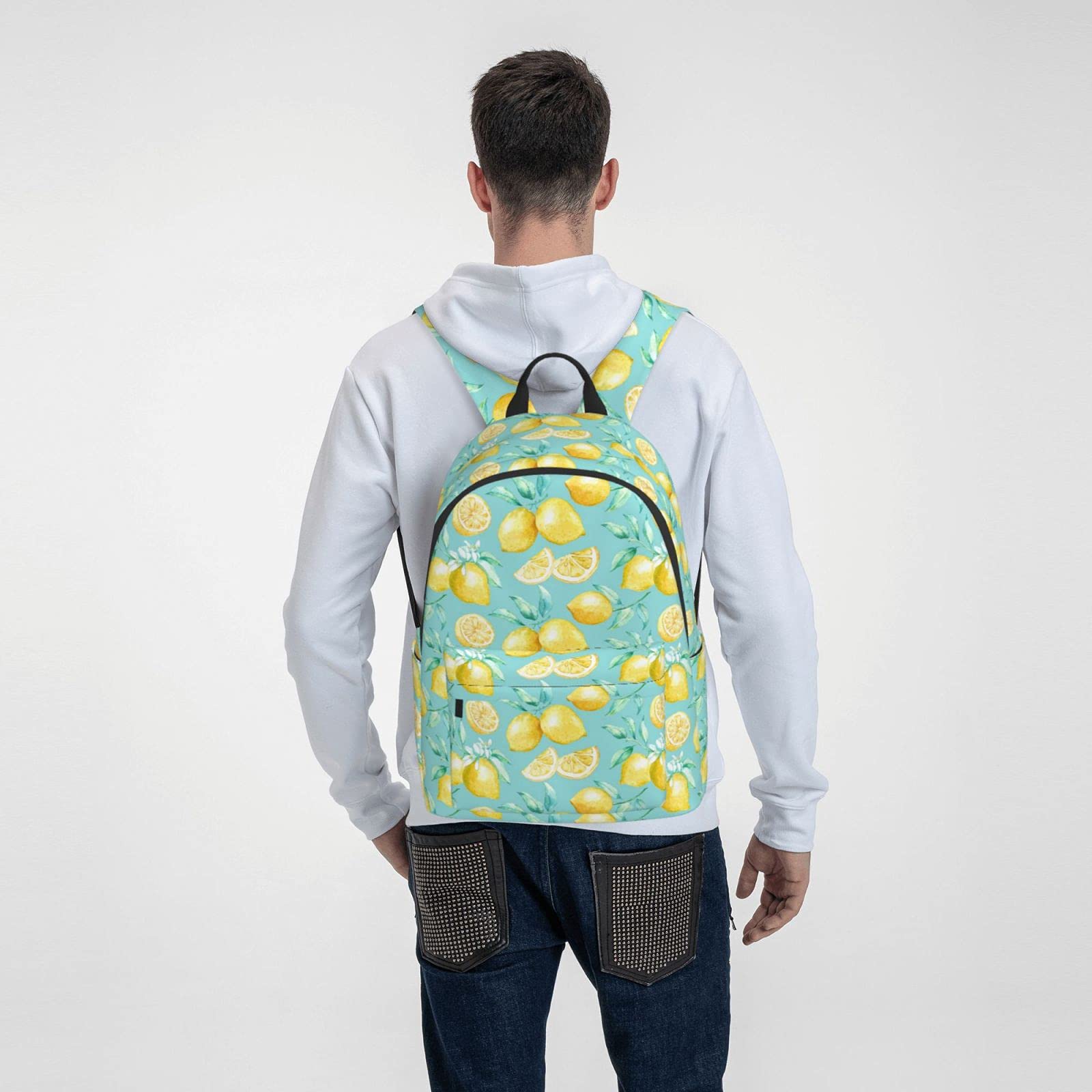 16 Inch Yellow Lemon Print Laptop Backpack - Waterproof School Bookbag, Travel Daypack & Shoulder Bag for Women & Men - Perfect for College, Work, Hiking & Daily Commute