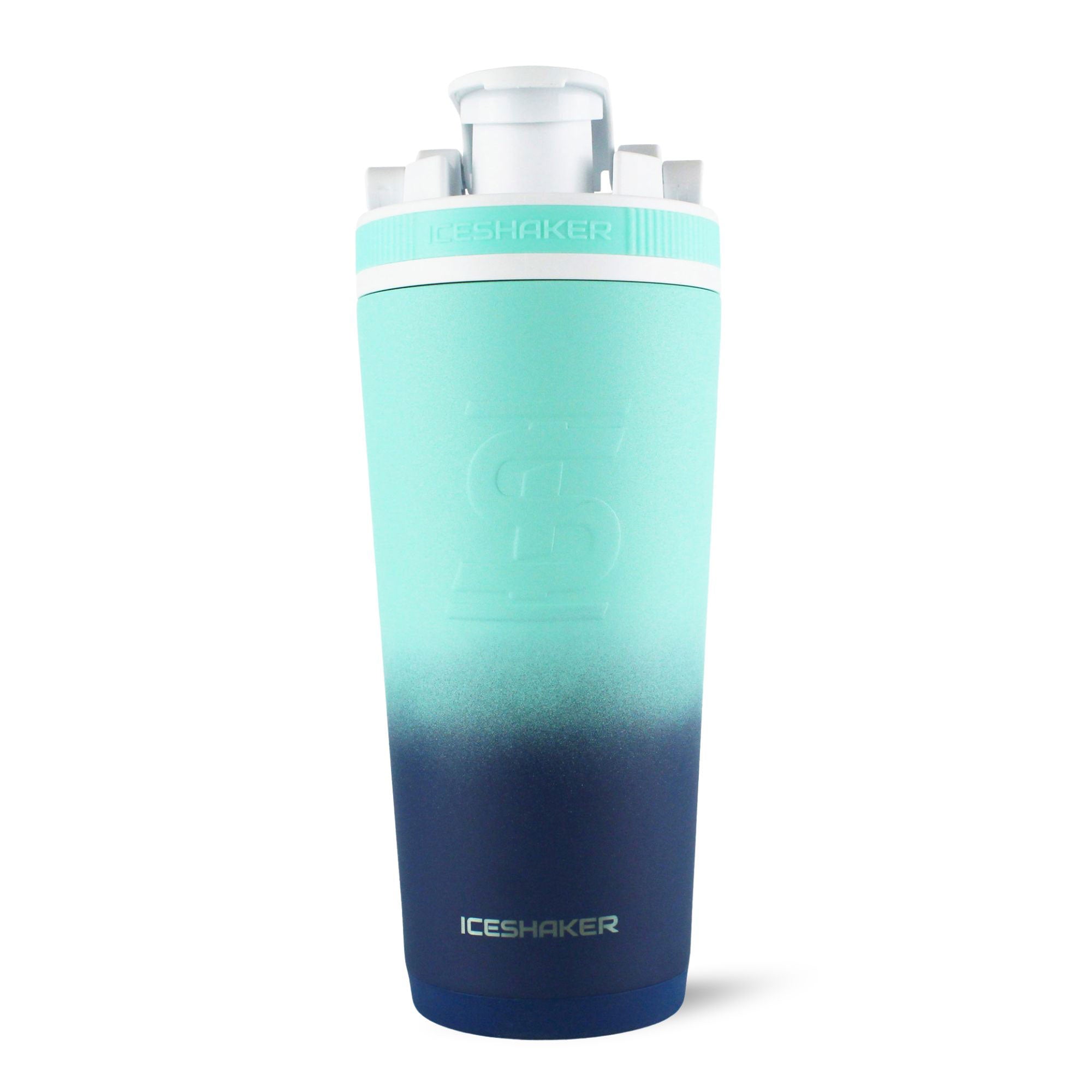 26oz Insulated Stainless Steel Ice Shaker Bottle - Navy Mint Ombre Gradient Design for Gym, Workout & Protein Drinks | Leakproof & Sweatproof | Perfect for Fitness, Bodybuilding & Outdoor Activities