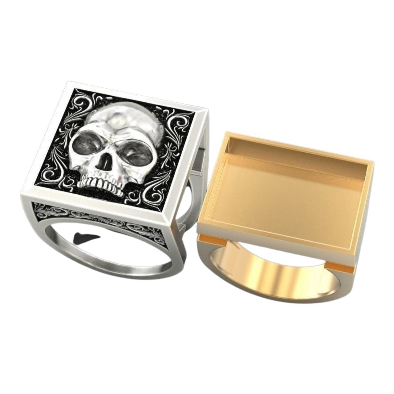 Men's Skull Ring with Hidden Compartment - Stainless Steel Silver Gothic Jewelry for Boyfriend Gift - Perfect for Halloween, Cosplay & Punk Fashion Accessories
