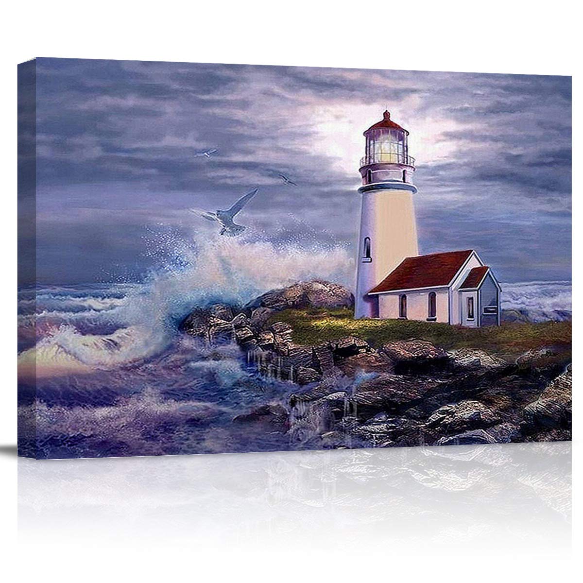 Litter Star Canvas Wall Art - Eagle in Waves Seaside Lighthouse Oil Painting on Stretched Framed Canvas, Ocean Landscape Decor for Bedroom, Living Room, Bathroom - Perfect for Coastal Themed Home Decor and Beach House Interiors