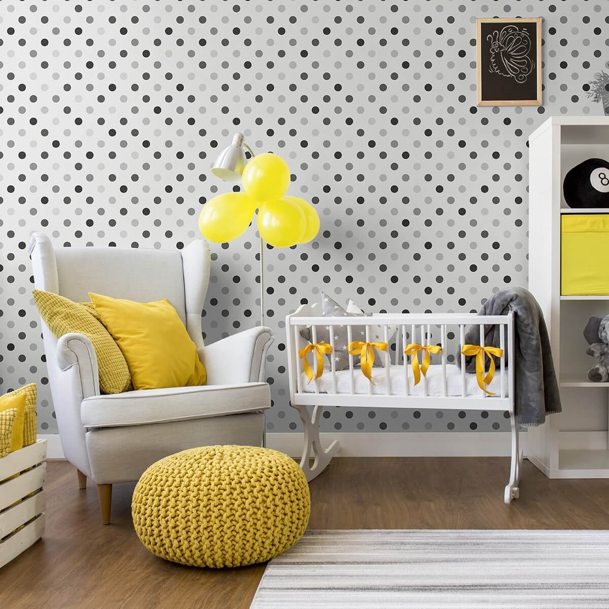 Black and Grey Geometric Baby Peel and Stick Removable Wallpaper - Self-Adhesive Nursery Wall Decal for Boys & Girls Rooms - Perfect for Nursery, Bedroom, Playroom and Kids Room Decor