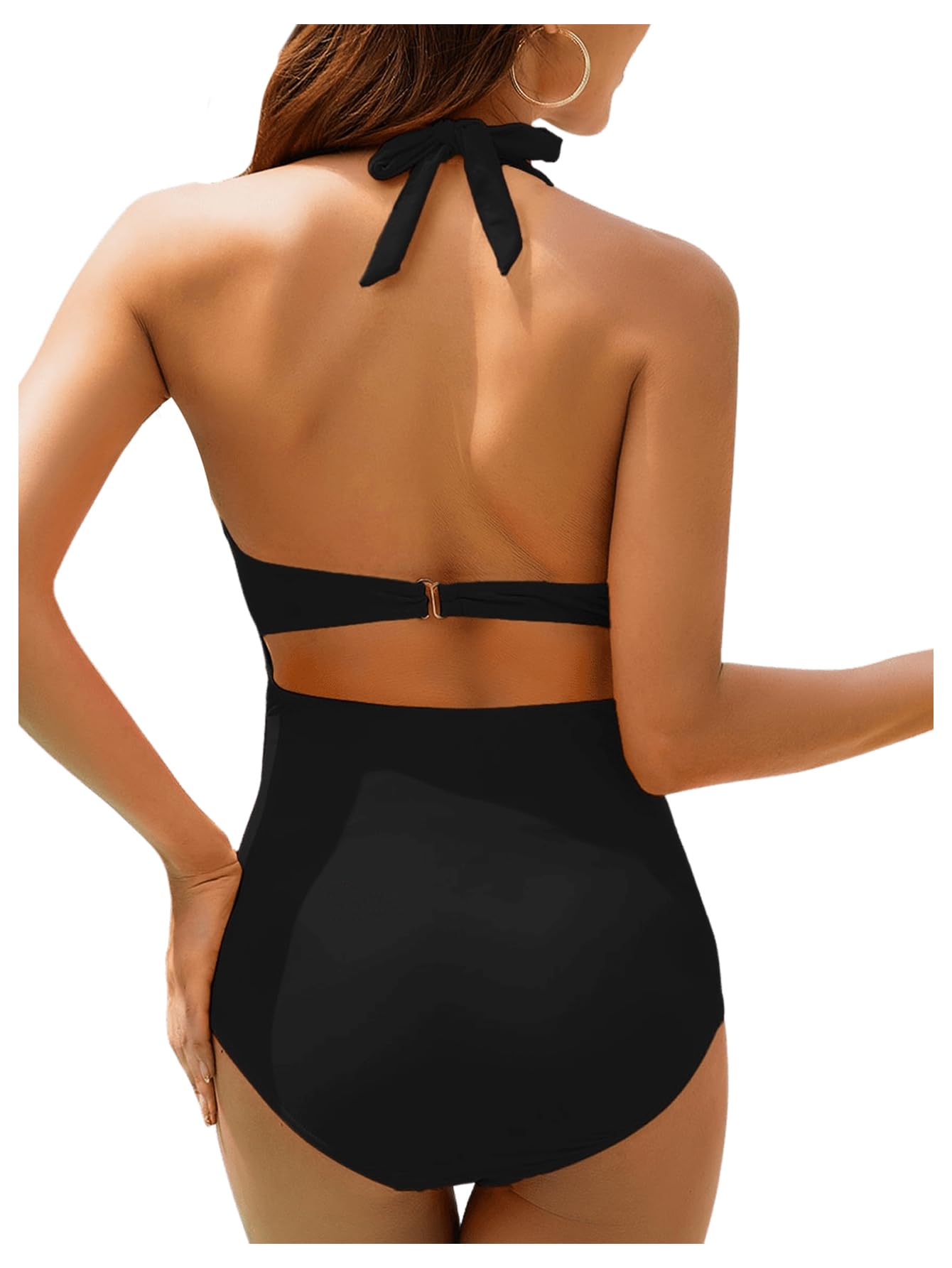 MakeMeChic Women's Maternity One Piece Swimsuit - Halter Neck Cross Front Design for Pregnancy Swimwear - Perfect for Beach, Pool, and Maternity Photos