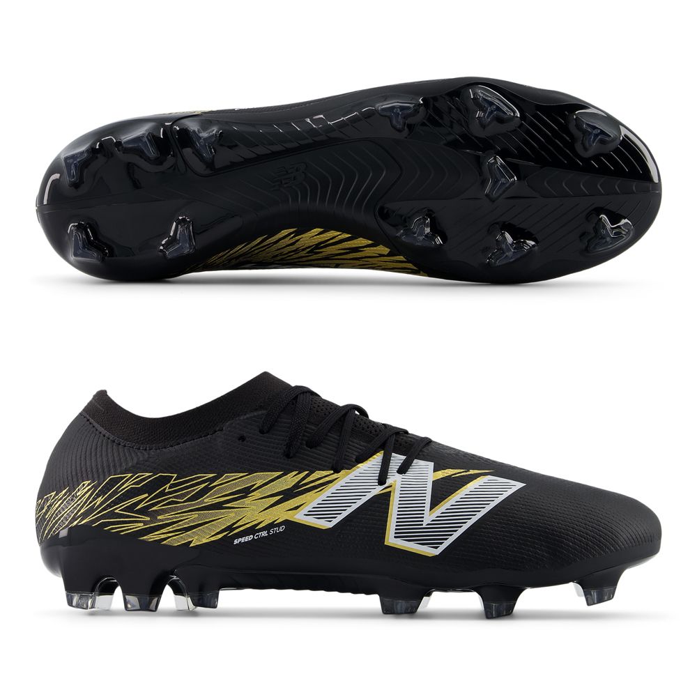 New Balance Furon Elite V8 FG Soccer Cleats for Men - Lightweight Football Boots with Dynamic Fit (Black/Gold/Silver/White) - Perfect for Competitive Matches & Turf Play