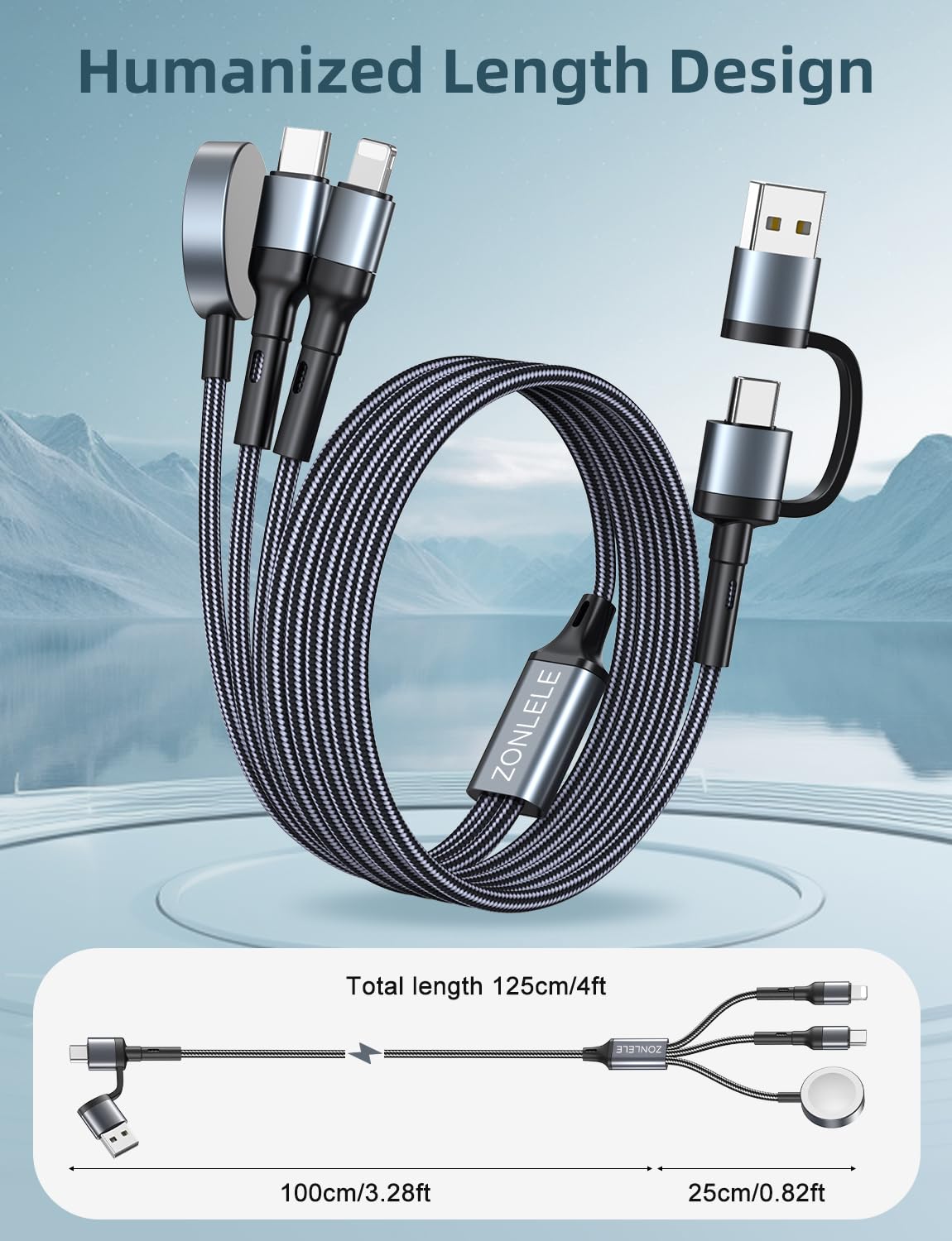 3-in-1 Magnetic Charging Cable for Apple Watch Ultra/SE/10/9/8/7/6/5/4/3/2/1 & iPhone 16/15/14/13/12/11 & Galaxy S23 - 4FT Fast Charging USB-C Cable - Perfect for Travel, Office and Nightstand Charging