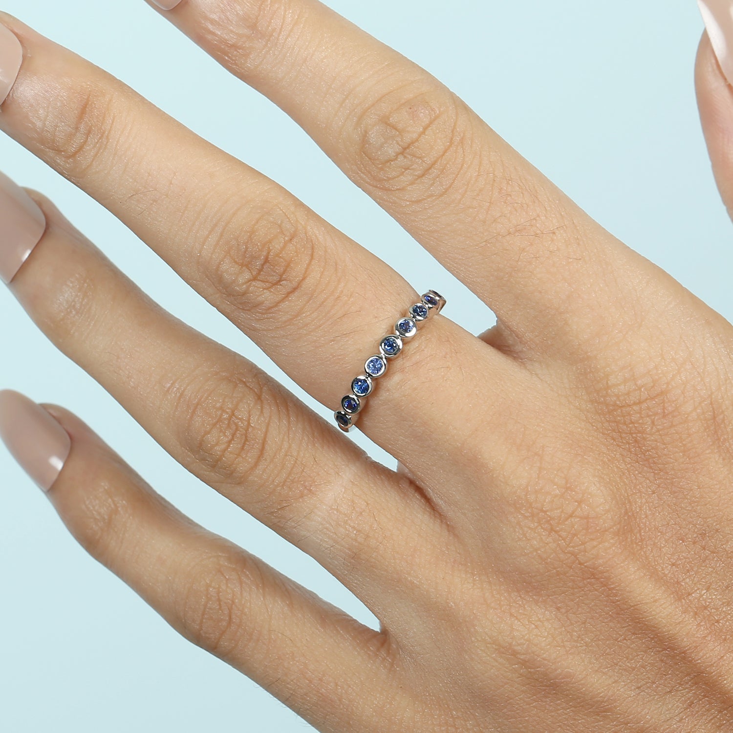 18K White Gold Blue Sapphire Ring for Women - Bezel Set Gemstone Jewelry, Perfect for Engagement, Wedding & Special Occasions