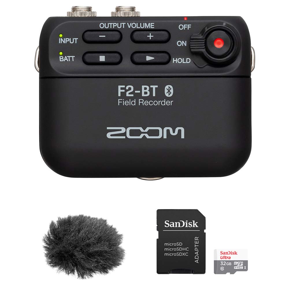 Zoom F2-BT Ultracompact Bluetooth Field Recorder with Lavalier Mic - 32GB Memory Card & Windbuster Included - Perfect for Podcasting, Interviews, and On-the-Go Recording