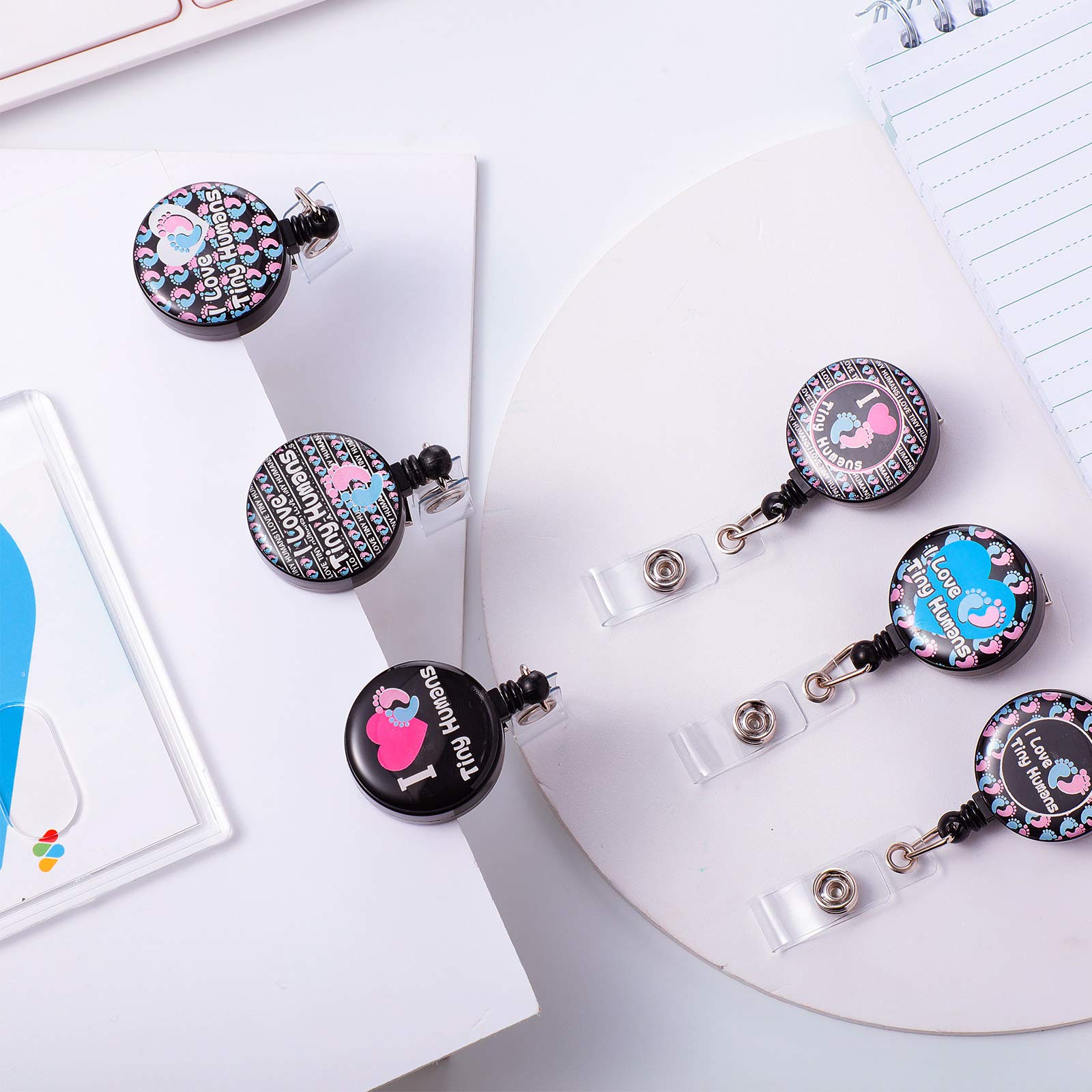 6 Pack Retractable ID Badge Reels for Nurses - Cute 
