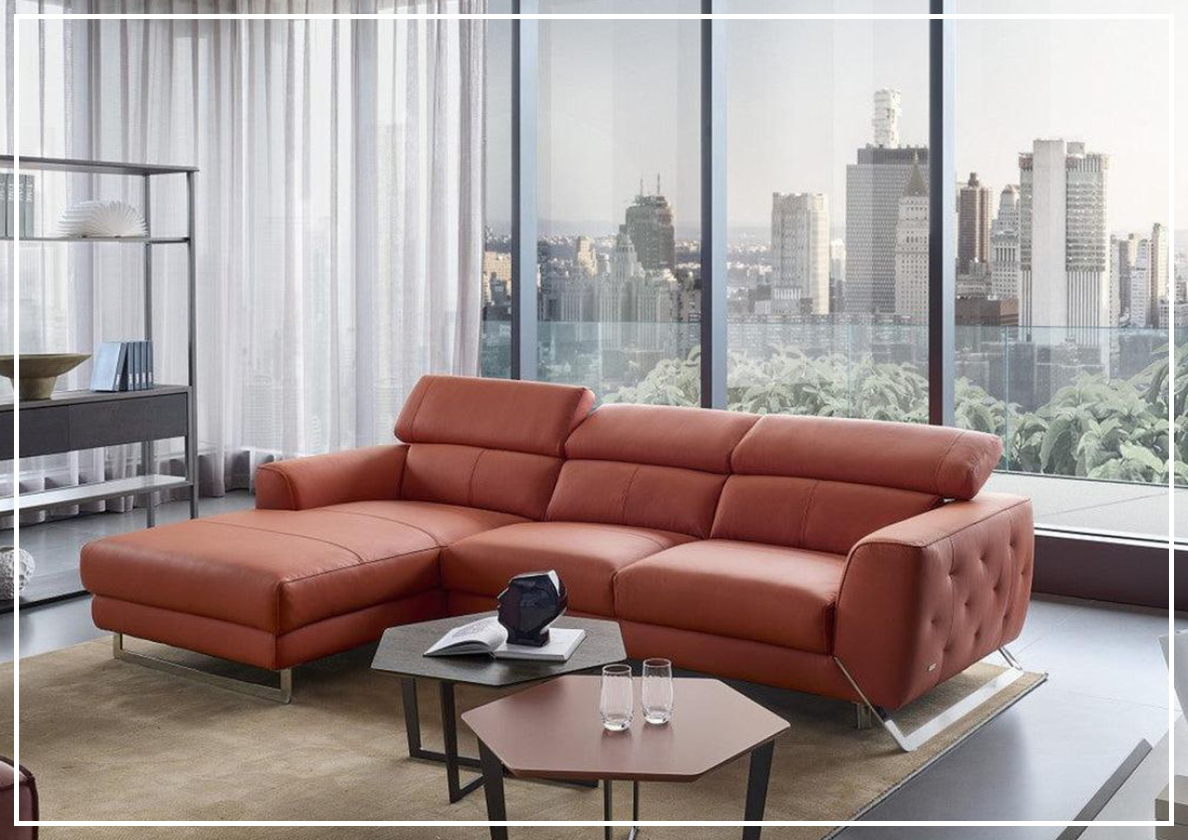 Gio Italia Niva Genuine Leather Sectional Sofa with Chrome Legs - Modern Living Room Furniture for Home & Office Comfort