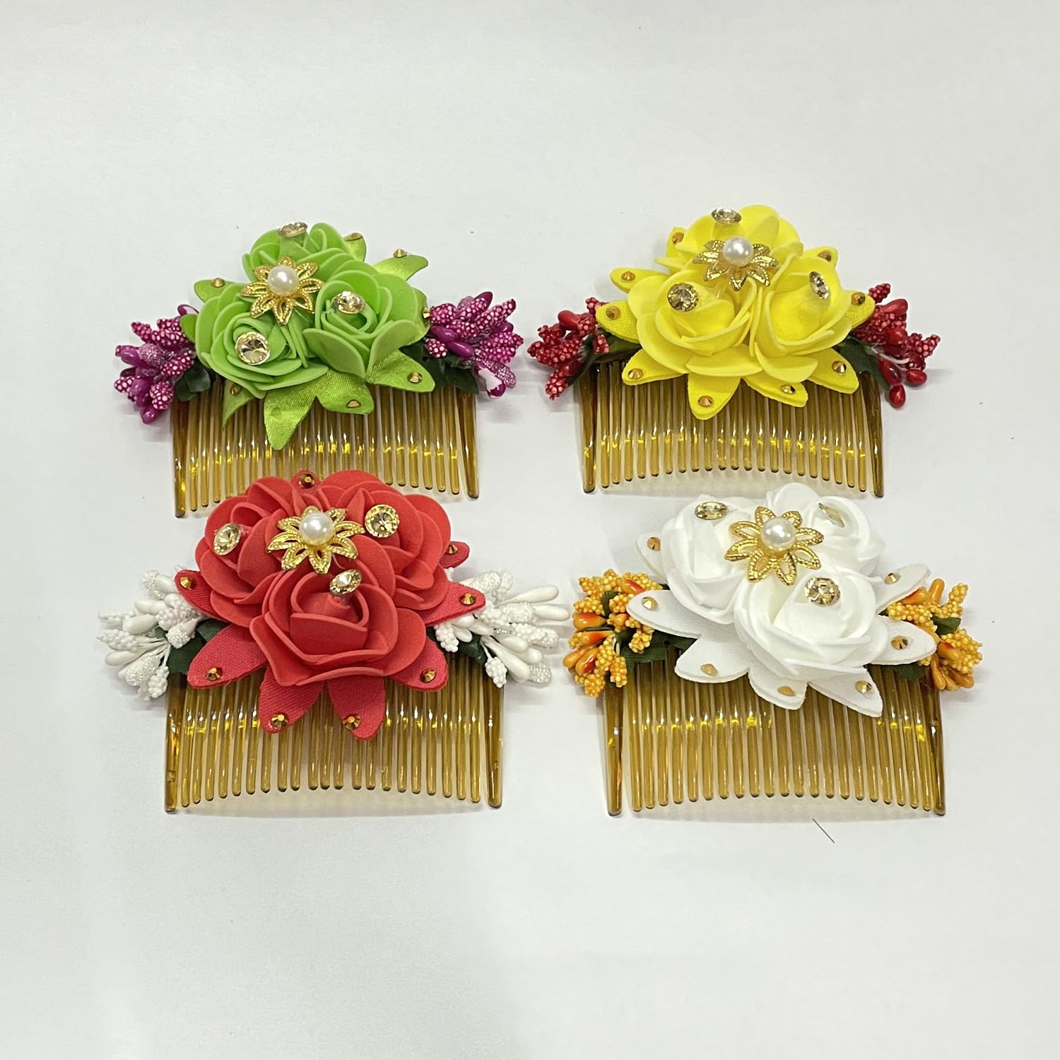 Elegant Bridal Hair Comb Clips - 4-Pack Floral Bun Pins for Wedding, Prom & Special Occasions | Stylish Maahal Hair Accessories for Updos & Hairstyles