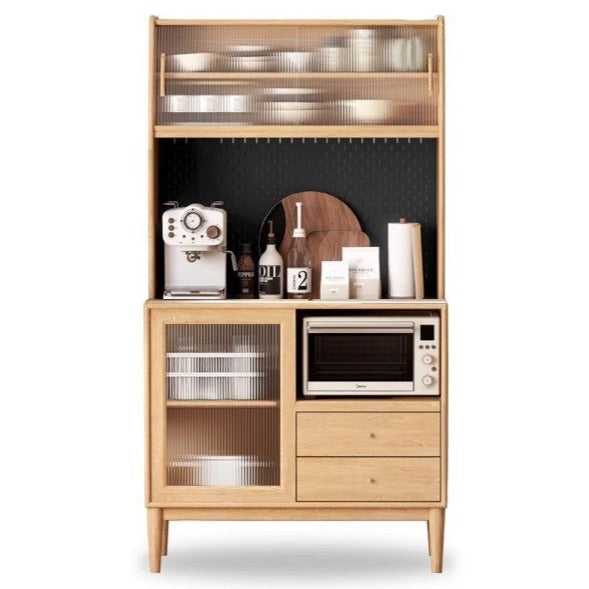 Solid Oak Wood Sideboard Buffet Cabinet - Multi-Functional Storage for Dining Room, Living Room & Entryway - Rustic Farmhouse Style Furniture for Home Decor
