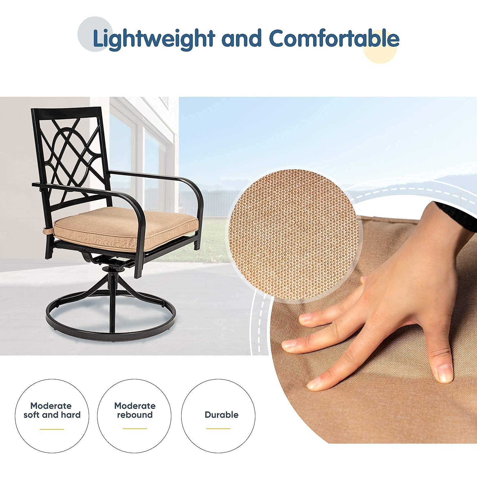 **OakCloud Outdoor Metal Swivel Dining Chairs Set of 2 – Heavy-Duty Patio Chairs with Cushions for Garden, Backyard, Bistro – Perfect for Outdoor Dining, Lounging & Entertaining**
