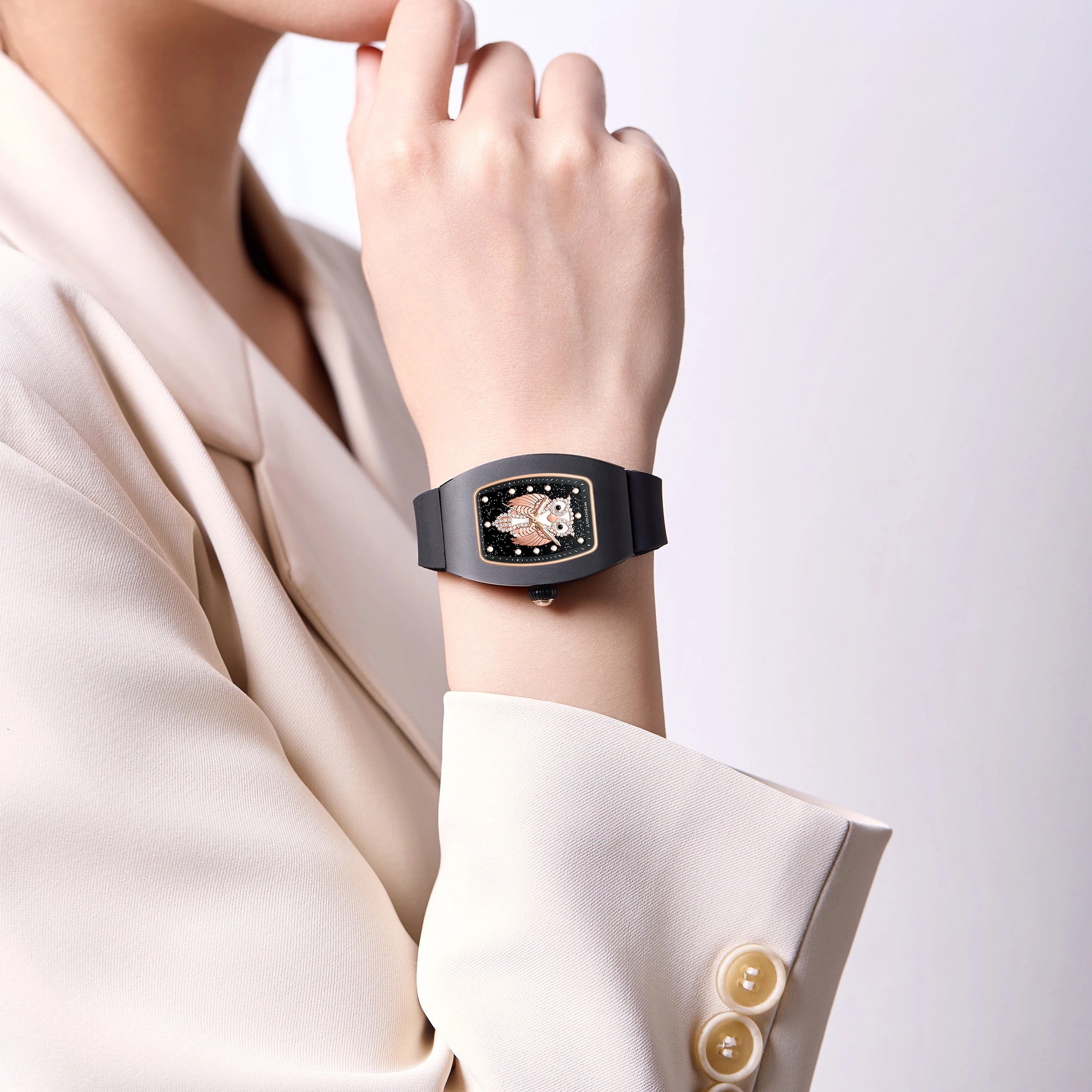 ChronoOwl Ceramic Women's Watch - Elegant Starry Dial Quartz Timepiece with Stainless Steel Band | Perfect for Office, Party & Everyday Wear