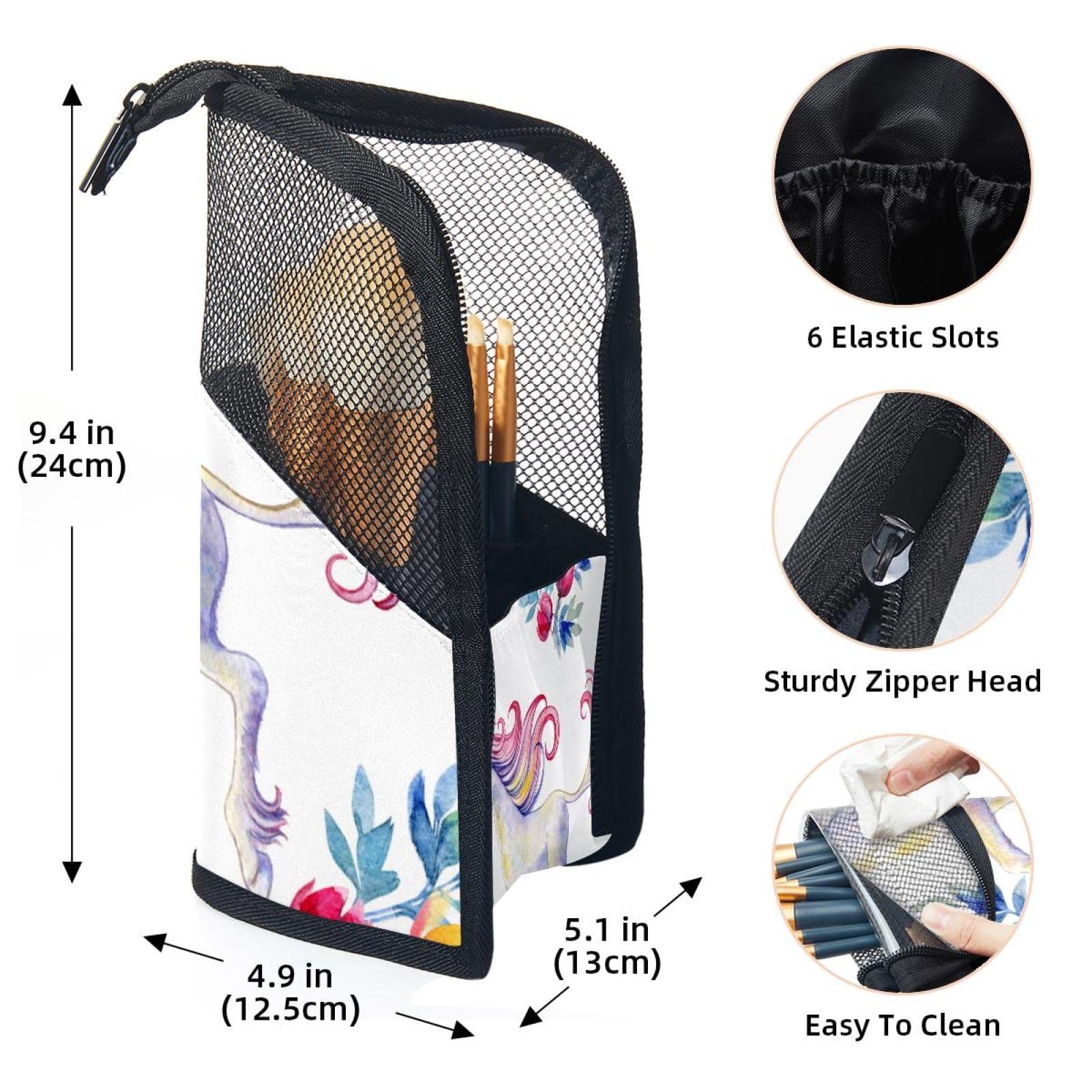 Waterproof Makeup Brush Organizer Bag with 12 Cosmetic Brushes - Unicorn & Floral Design Portable Travel Case for Professional Makeup Artists & Beauty Enthusiasts - Perfect for Home, Travel, and Salon Use