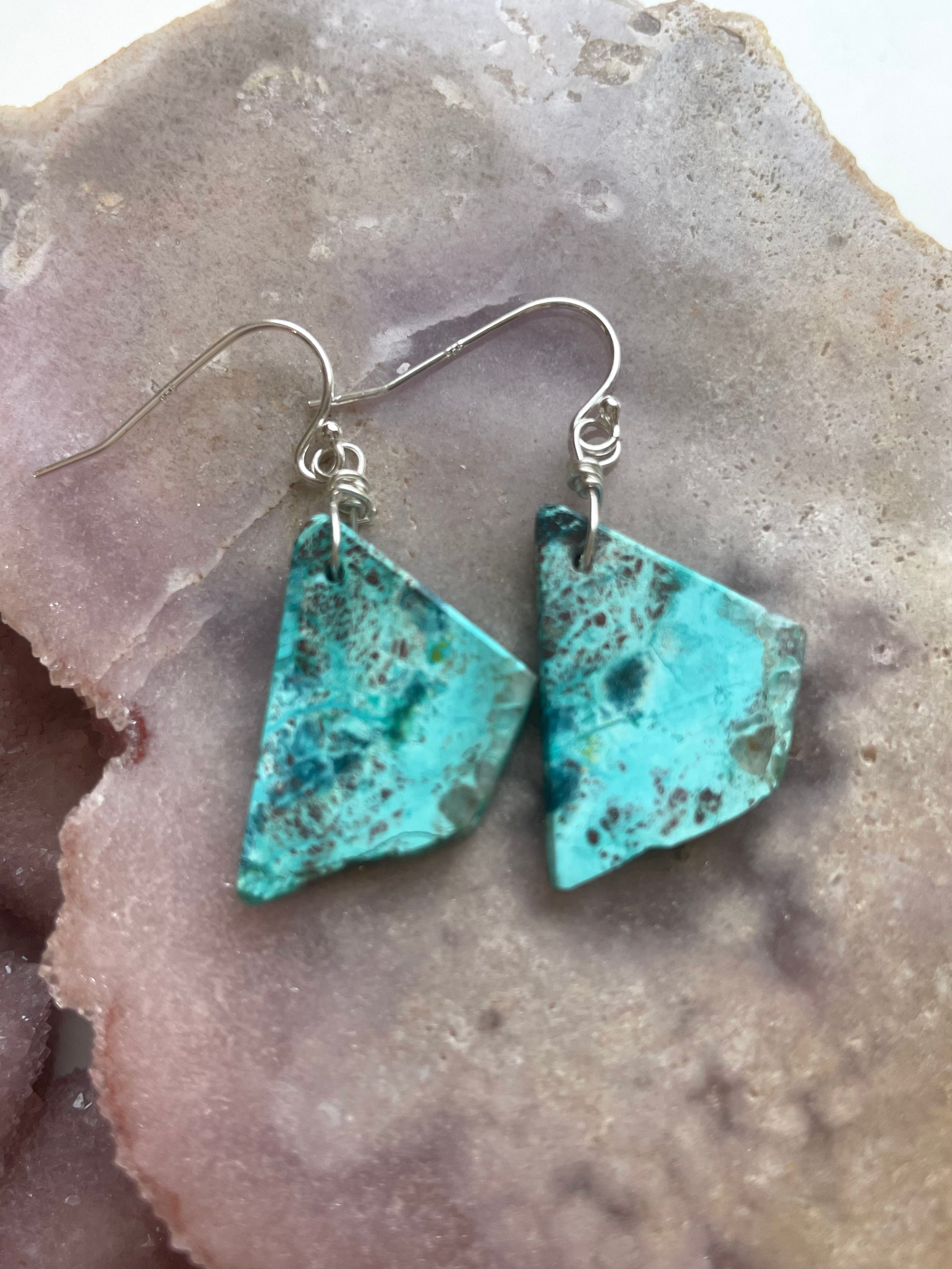 Chrysocolla Sterling Silver Statement Crystal Gemstone Earrings for Women – Elegant Handmade Jewelry for Parties, Weddings & Special Occasions