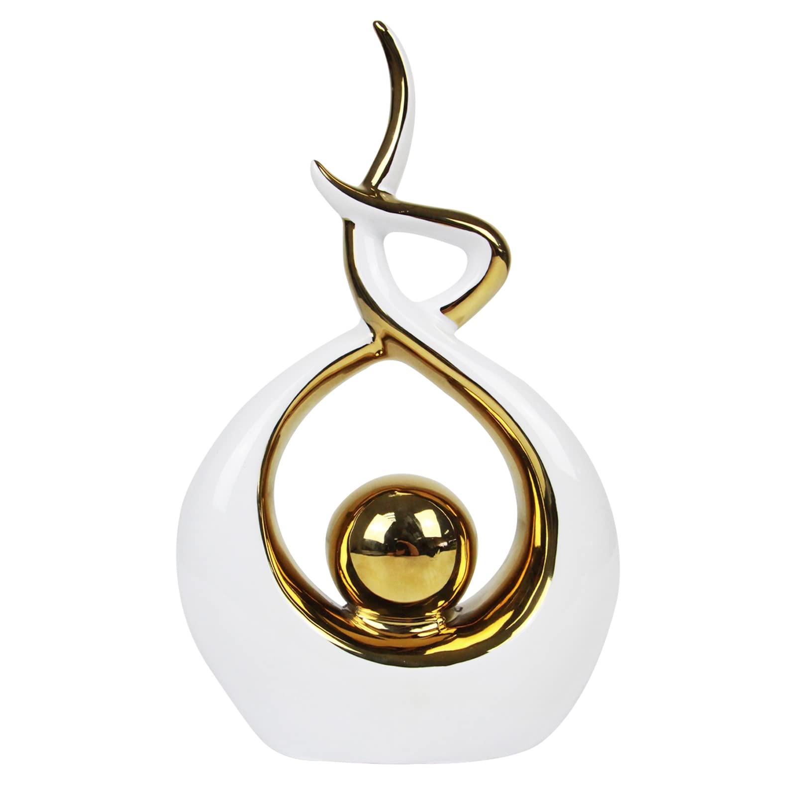 Norrclp Modern Abstract Art Ceramic Statue - White & Gold Small Table Decor for Dining Room, Living Room, Office Centerpiece, Home Decor Gift Idea